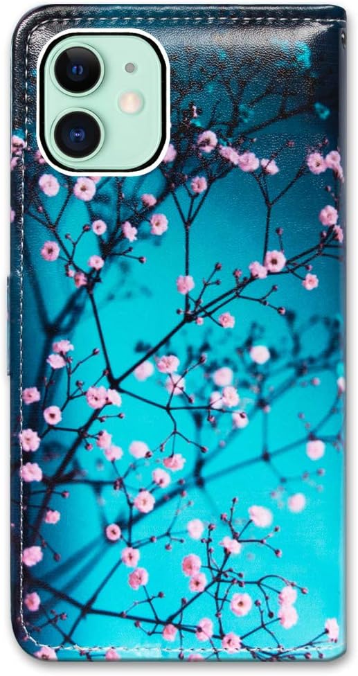 Bcov 13, 13 Case for iPhone Plum Blossom Flower Leather Flip Phone Case Wallet Cover with Card Slot Holder Kickstand