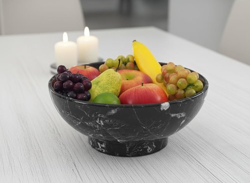 Marble Fruit Bowl For Kitchen Counter Black 10" Inch Handmade Candy Bowl, Ideal Decorative Bowls For entryway Table, Modern Fruit Dish for Kitchen Decor
