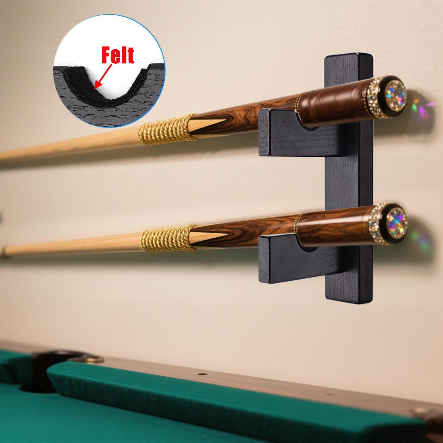 ERMMZHZW Pool Stick Holder Wall Mount Pool Stick Rack Billiard Cue Racks,Horizontally displays two billiard cues on the wall, Suitable for organizing billiard table accessories and equipment (1 pair)