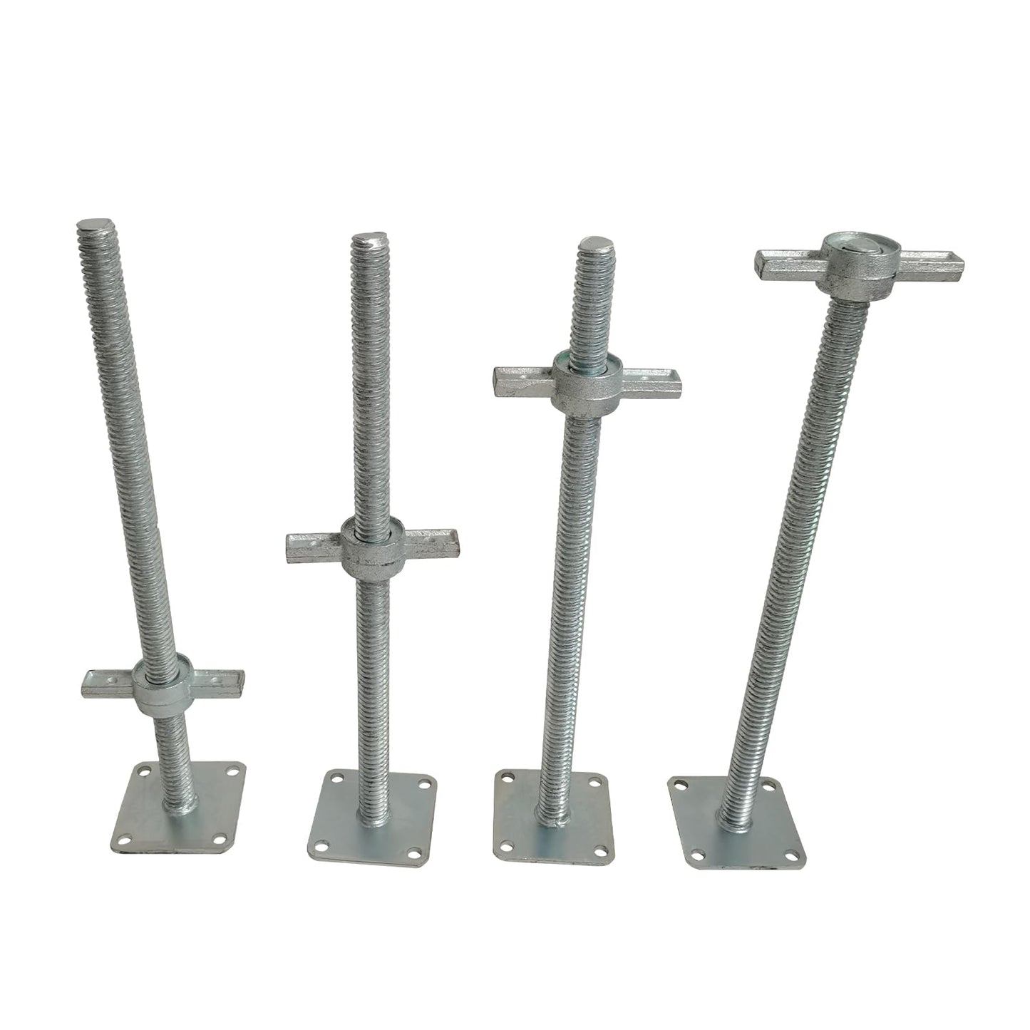 GaeaAuto 4 Pack 24" Adjustable Leveling Jacks Feet Solid Screw Jacks with Big Wing Nut & Base Plate for Baker-Style Scaffolding Equipment, Silver