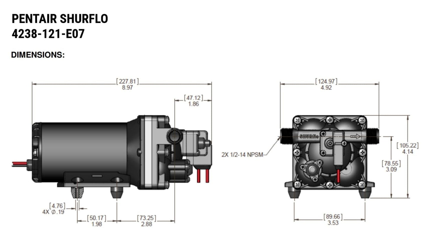 PENTAIR SHURFLO 4238-121-E07 Blaster II Washdown Pump, 12V Marine Diaphragm Pump, 3.5 GPM 45 PSI, Self Priming for Boat Deck RV Fresh Saltwater Cleaning