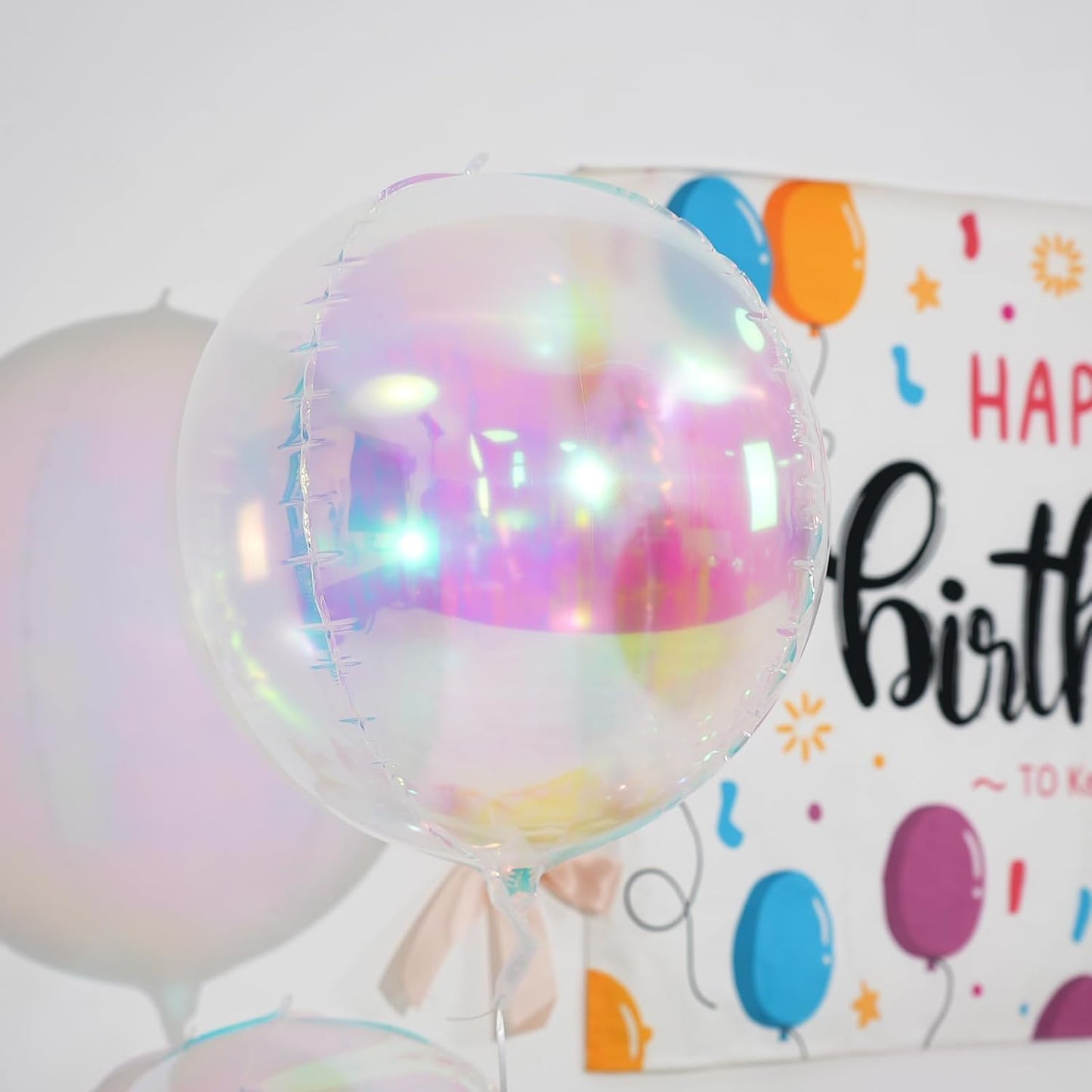 Skiennix 12Pcs Iridescent Round Foil Balloons - Holographic 4D Clear Balloons for Birthday & Wedding Decor