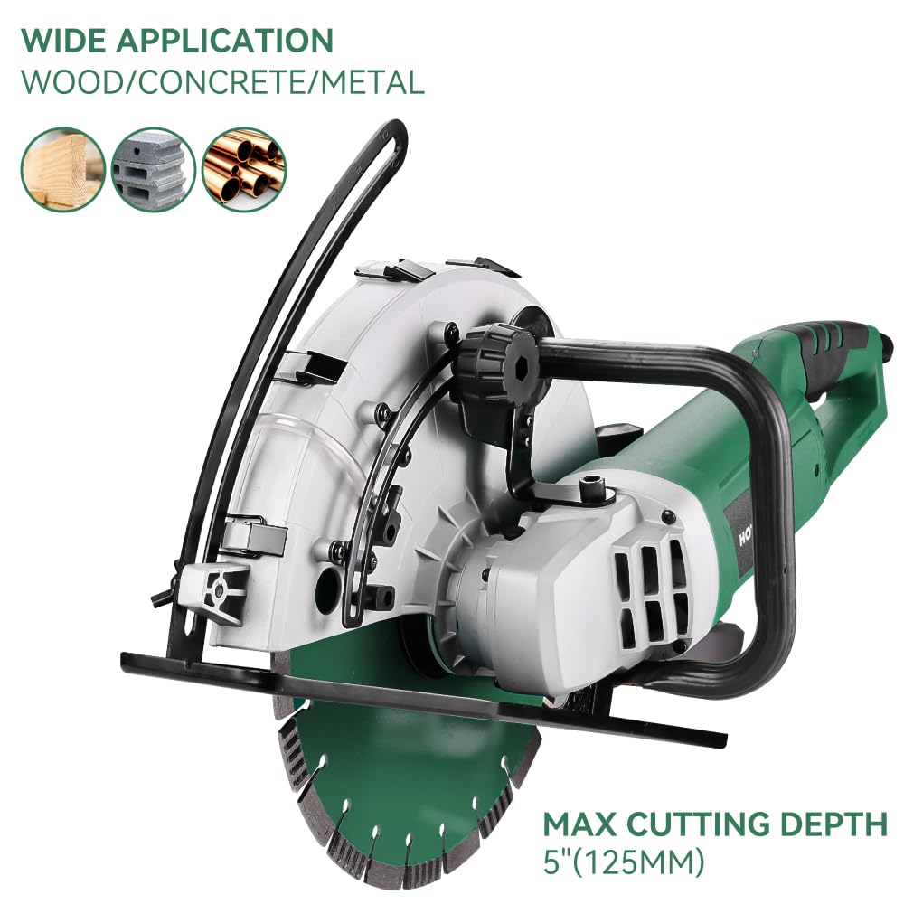 Hoteche 14-Inch Electirc Concrete Saw - 2600W Multifunctional Cut-off Saw with Diamond Cutting Blade for Masonry, Mentalworking and Woodworking