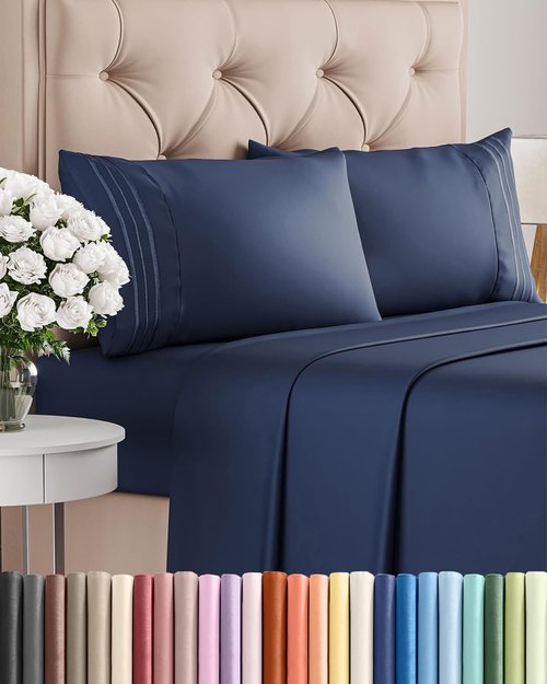 King Size 4-Piece Sheet Set | Skiennix Comfy, Breathable & Cooling Bed Sheets - Ultra-Soft, Deep Pockets, Navy Blue