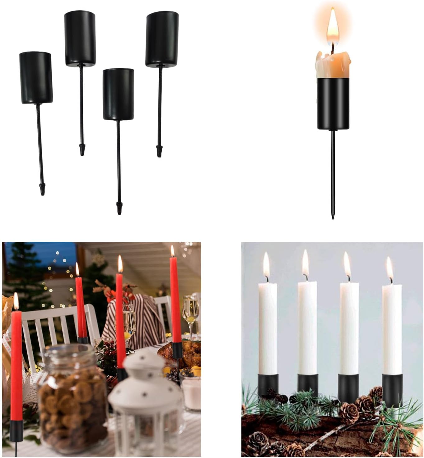 Skiennix Candle Holder Stakes - Heavy Duty Metal Taper Holders for Floral Centerpieces | 4 Pack