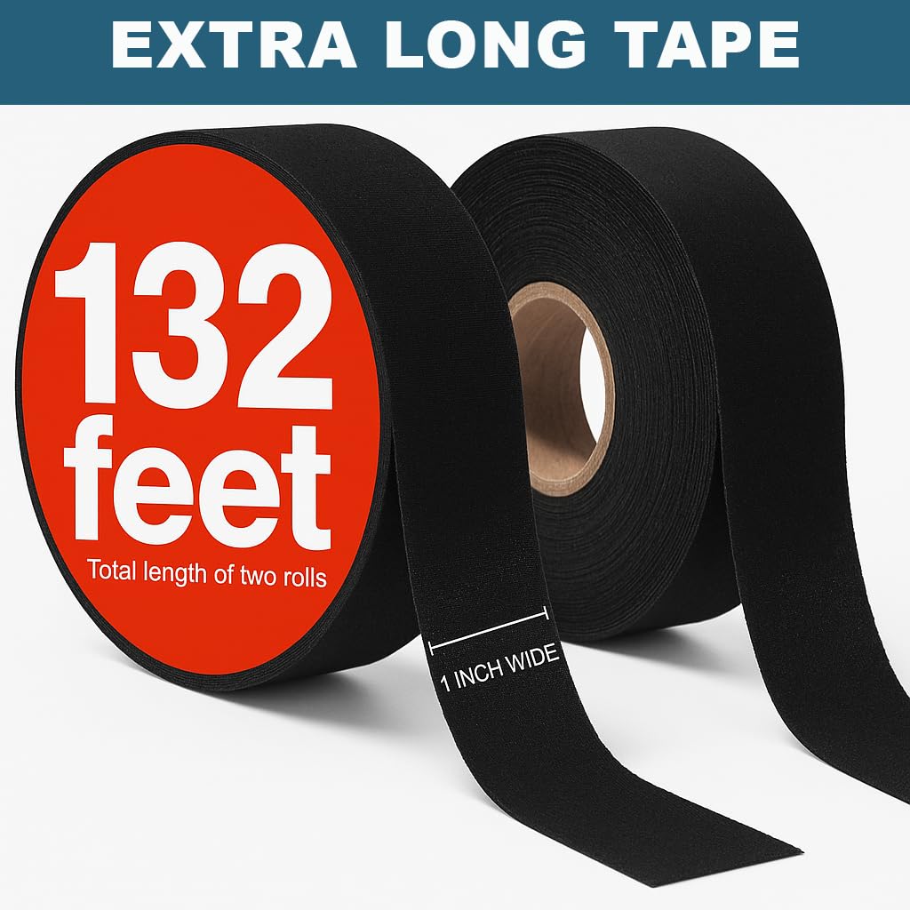 Thunder Tape 2 Pk Grip Tape - Cloth Grip Tape for Pull Up Bars, Sports, Tools, Handles, Bats, Rackets, Gym Equipment, Wire Wrap - No Residue, Sweat Resistant, 1 Inch x 66 Feet Each Roll - Black