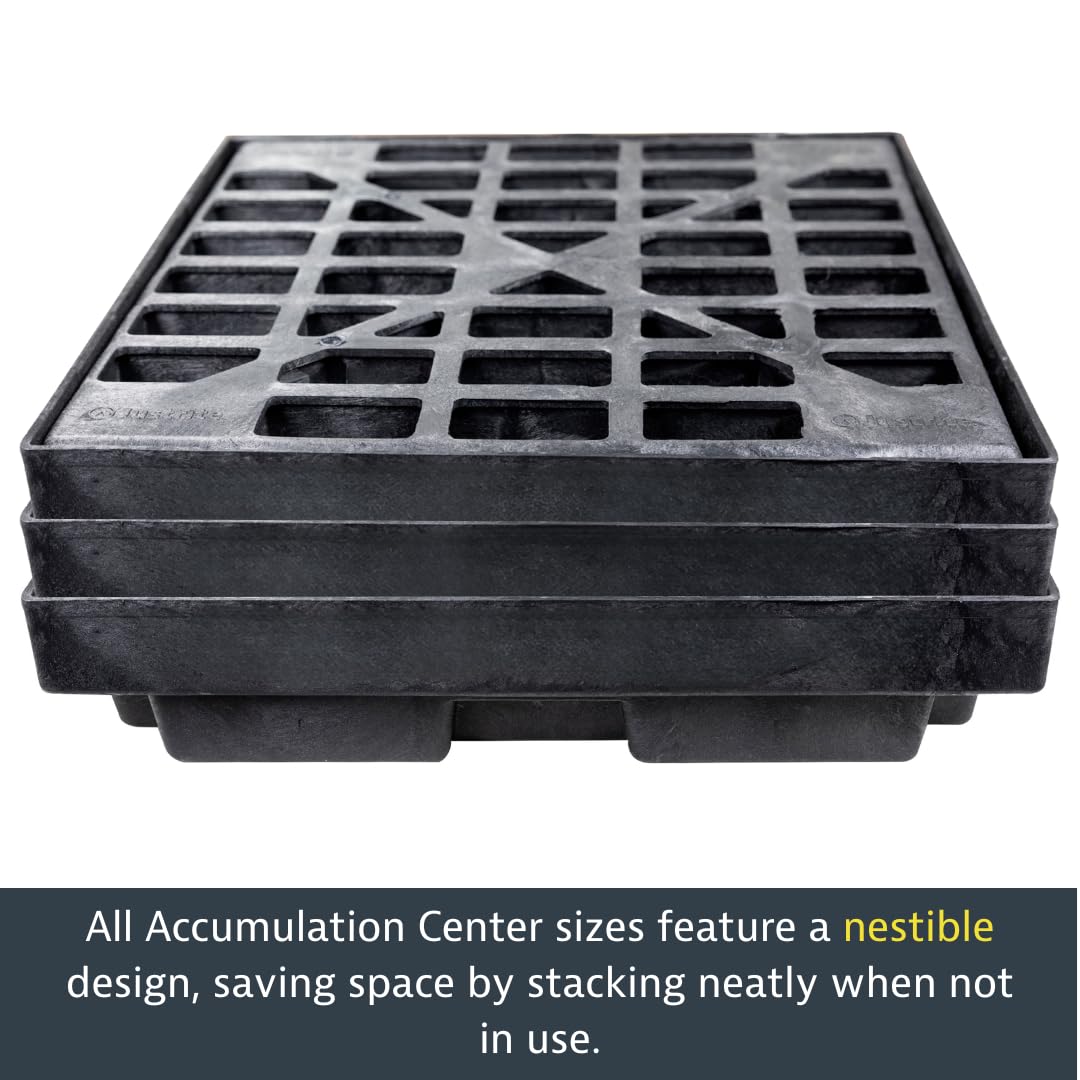 Justrite Low Profile 1 Drum Spill Containment Pallet Accumulation Center - 5.5" Tall - 12 Gal Capacity for 55 Gallon Drum Containment - Made in The USA from 100% Recycled Polyethylene - Black - 28653