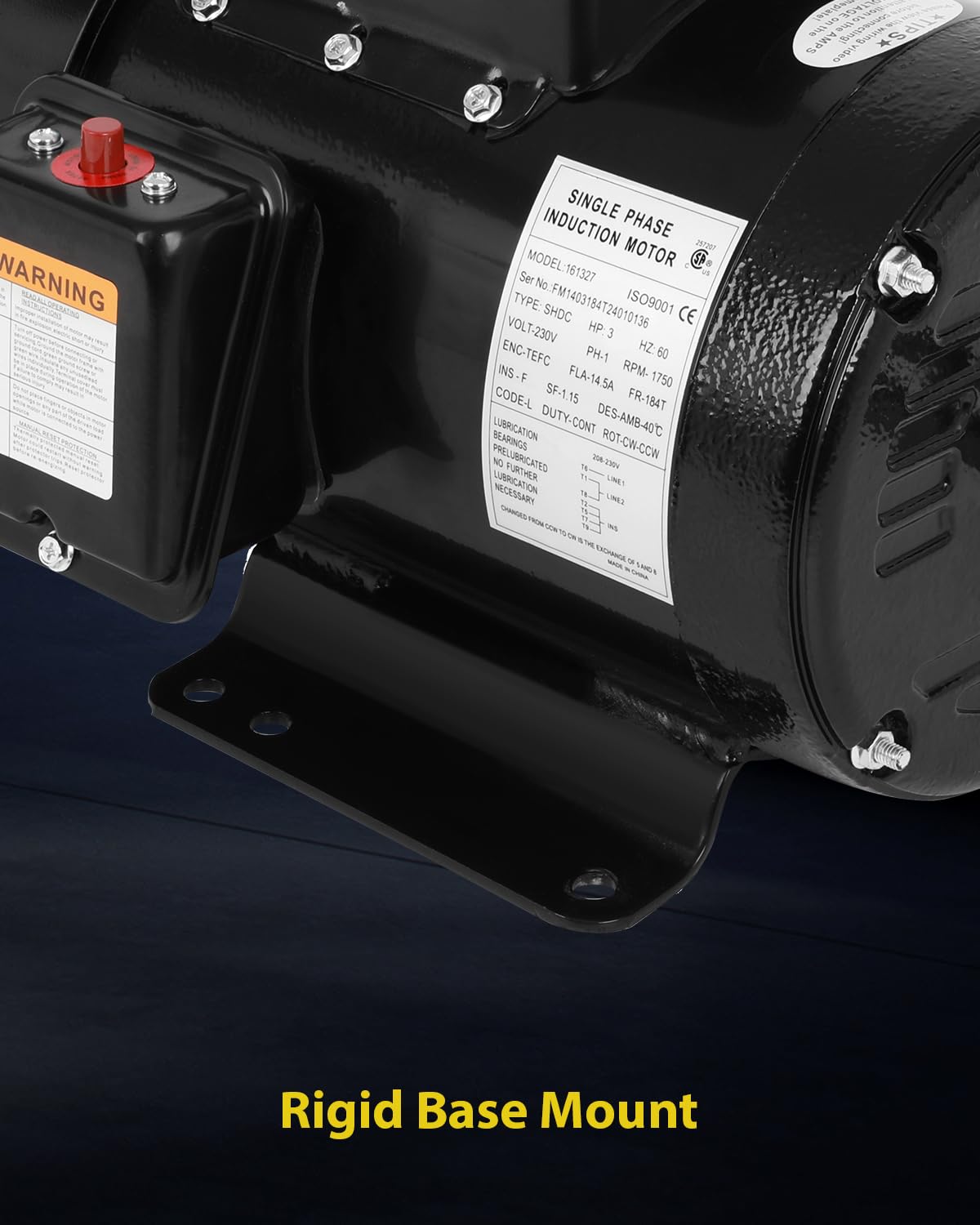 3HP Electric Motor 1750RPM Farm Duty Single Phase Motor 4 Pole 1-1/8" Shaft Diameter, 2.75" Shaft Length,184T CW/CCW TEFC IP55 60HZ
