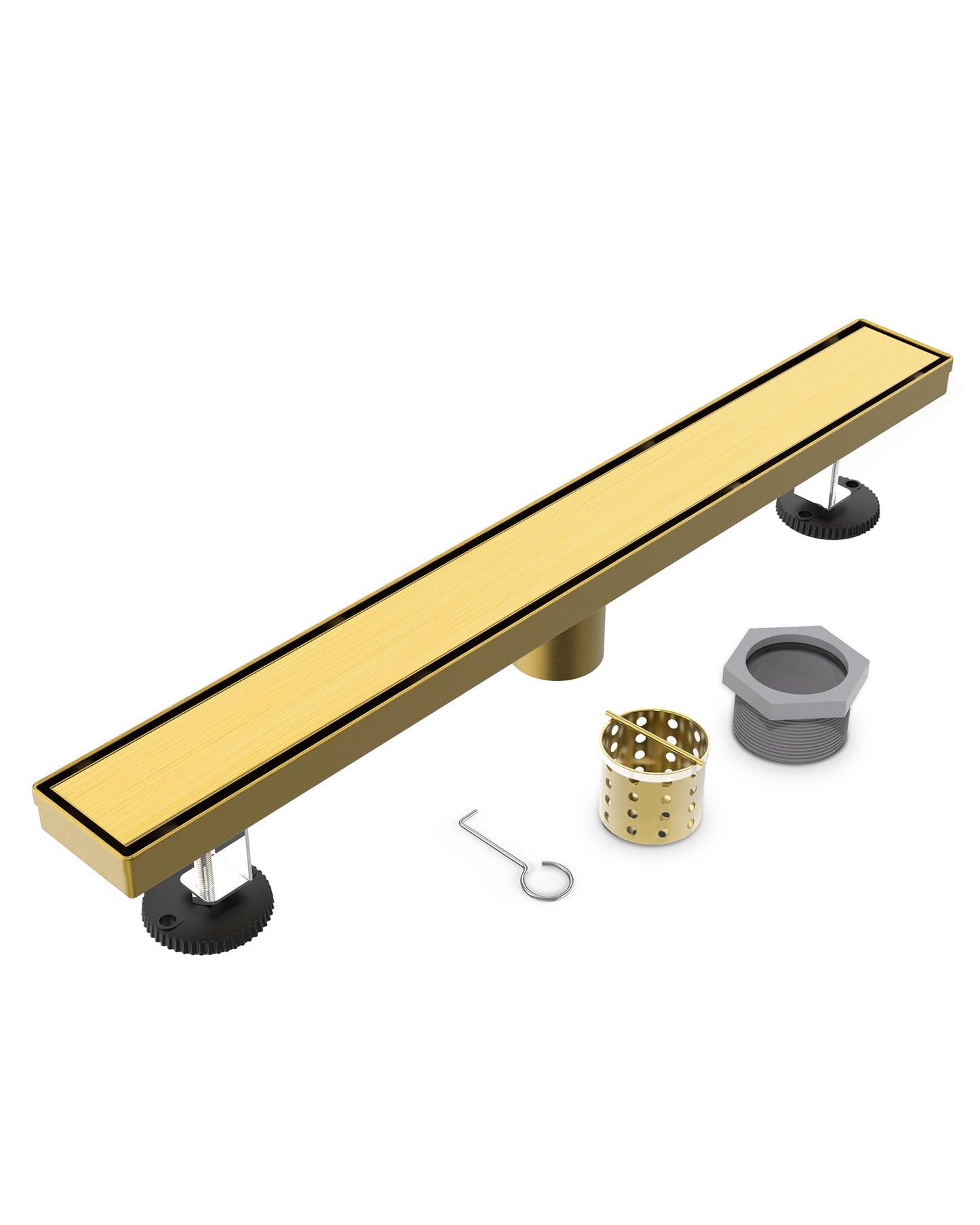 YEFU Gold Linear Shower Drain for Bathroom: 42 Inch Shower Drain with Tile Insert Grate - 304 Stainless Steel Rectangle Linear Drain - 2-in-1 Brushed Gold Shower Floor Drain
