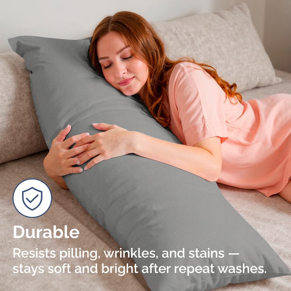 Skiennix Body Pillowcases Set of 2 | 20x54 Soft Covers for Side Sleepers - Comfy, Wrinkle-Free, Machine Washable in Heathered Grey