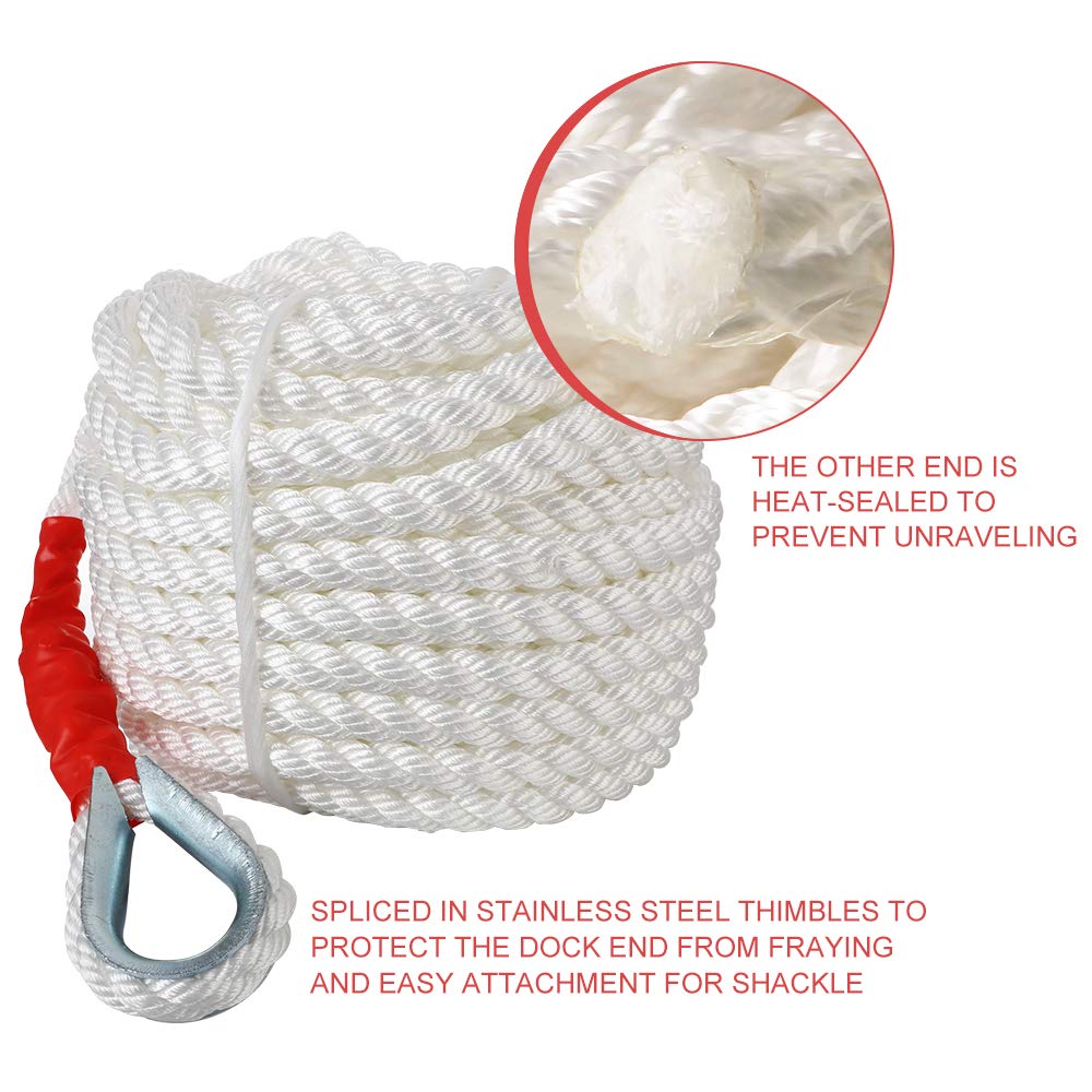 B4B BANG 4 BUCK 3/4" x100' Anchor Rope, Polypropylene Docking Dockline Boat/Sailboat/Mooring/Pull Lines with Thimble, 12592LB Breaking Strain