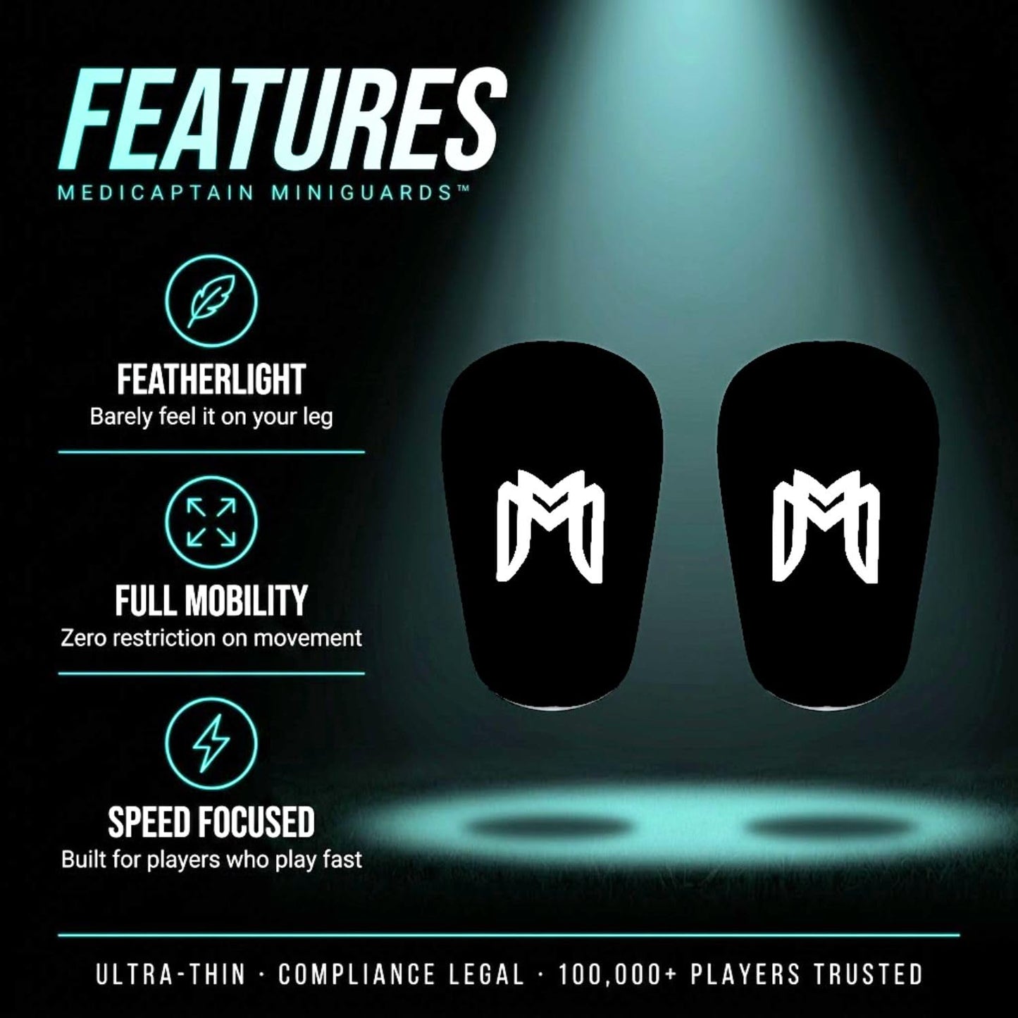 MediCaptain MiniGuards - Mini Shin Guards for Soccer Players - Tiny Shin Pads for Men, Women, Teens - Miniature Shin Guards 3.9 x 2.4 inch - Perfect for High Level Soccer Athletes (Black)