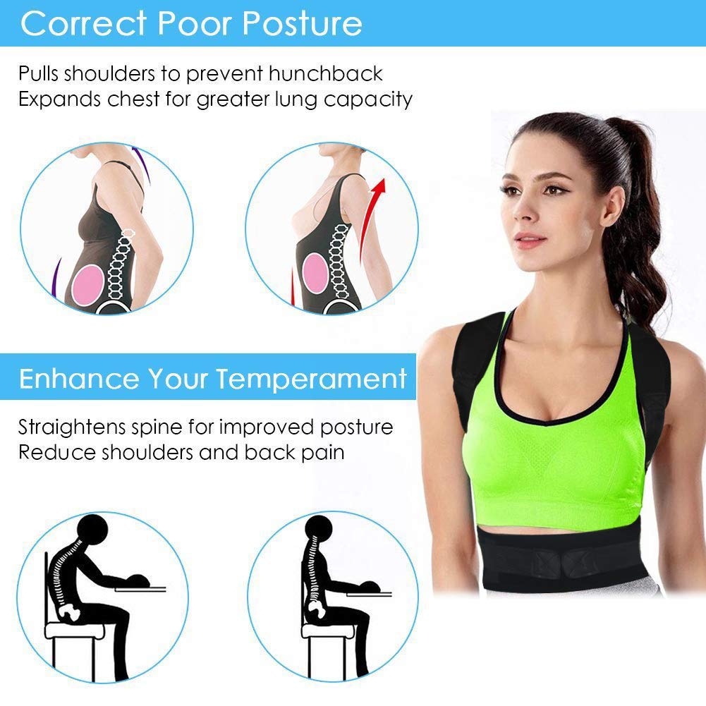 Thoracic Back Brace Posture Corrector - Magnetic Support for Neck Shoulder Upper and Lower Back Pain Relief - Perfect Posture Brace for Cervical Lumbar Spine - Fully Adjustable Belt (Black, XX-Large)