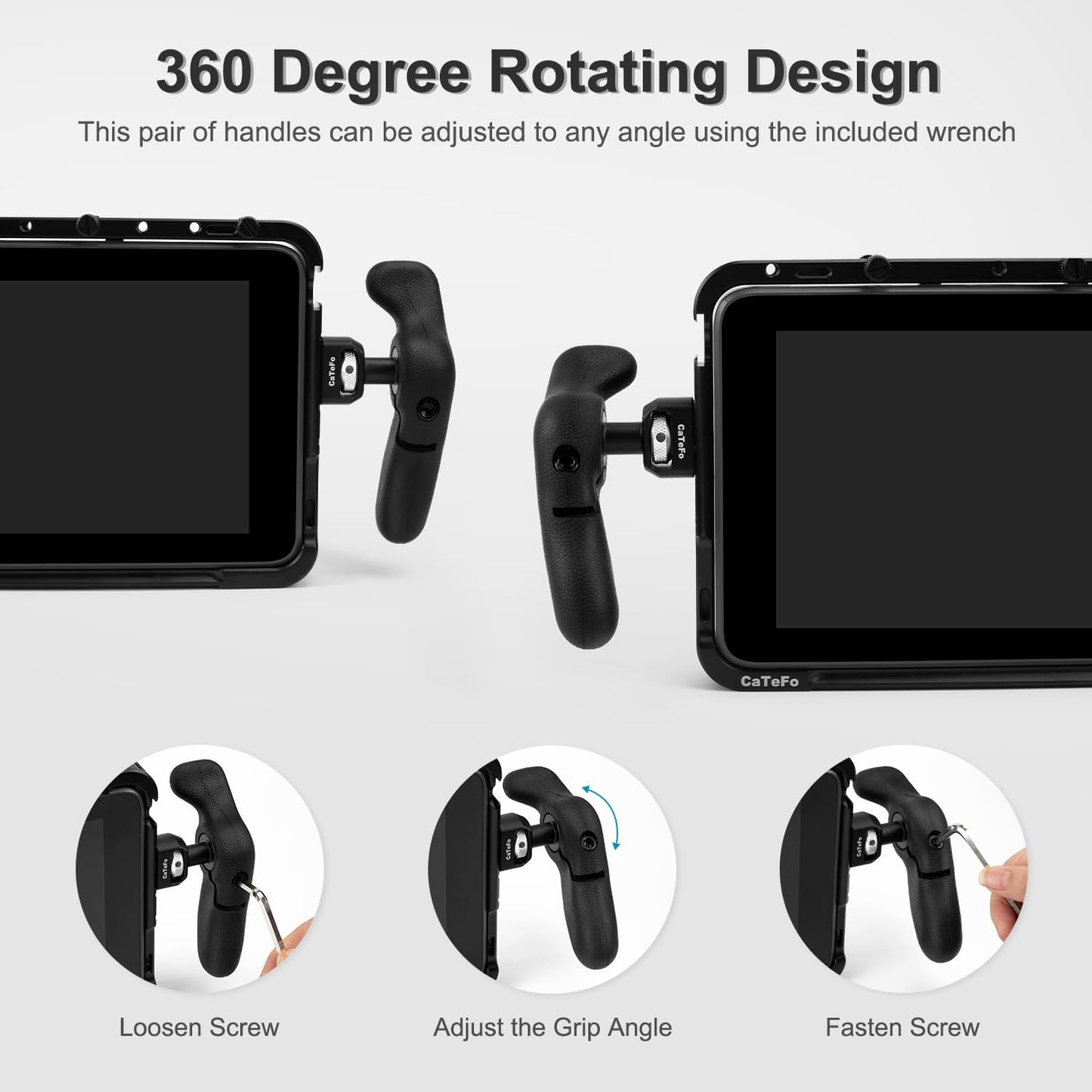 CaTeFo 360 1/4 StarGrip Camera Side Handle Grip for DSLR & Mirrorless Cage, Adjustable Ergonomic Handgrip Pair