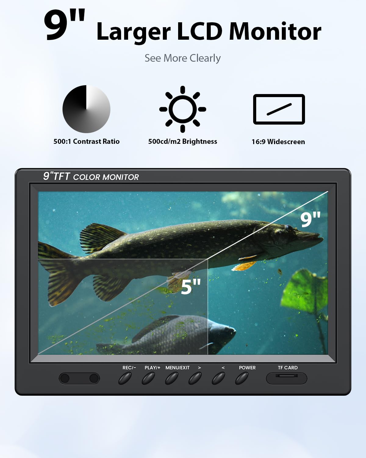 Eyoyo Underwater Fishing Camera Portable Video Fish Finder 9 inch LCD Monitor 1000TVL Waterproof Camera Underwater DVR Video Fish Cam 30m Cable 12pcs IR Infrared Lights for Ice, Boat and Lake Fishing