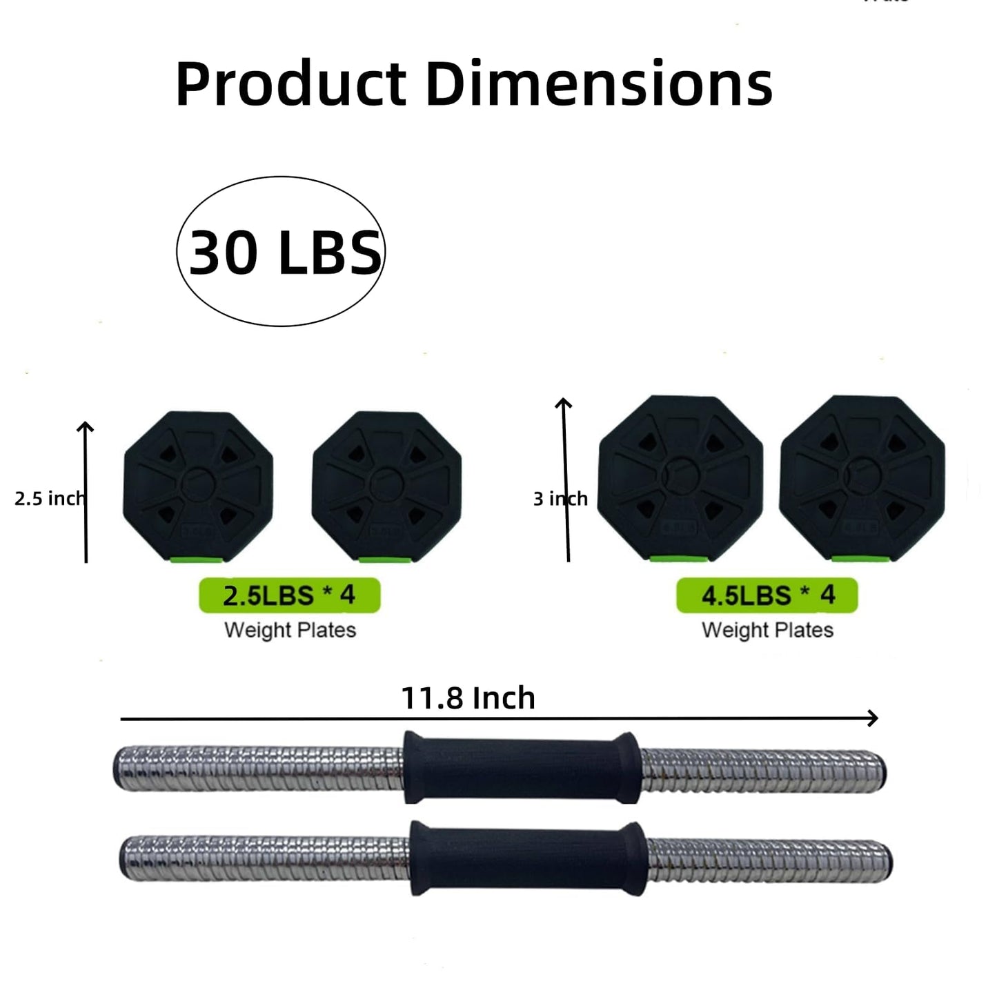 2-In-1 Adjustable Dumbbell Set, 30LB Free Weight Set with Connector,Weights Dumbbells Set Used As Barbell, Fitness Exercise for Home Gym Suitable Men/Women,Green