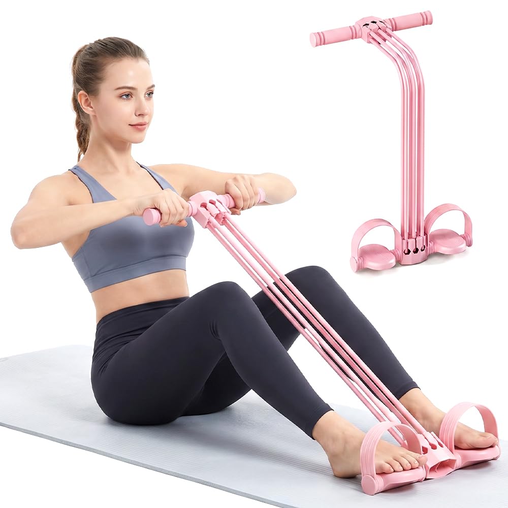 Multifunction Pedal Resistance Bands with Handles for Full Body Home Workout, 2026 Upgrade 6-Tube Elastic Yoga Pedal Puller Resistance Band, Adjustable Tension, Target Abs, Arms & Legs (Pink)