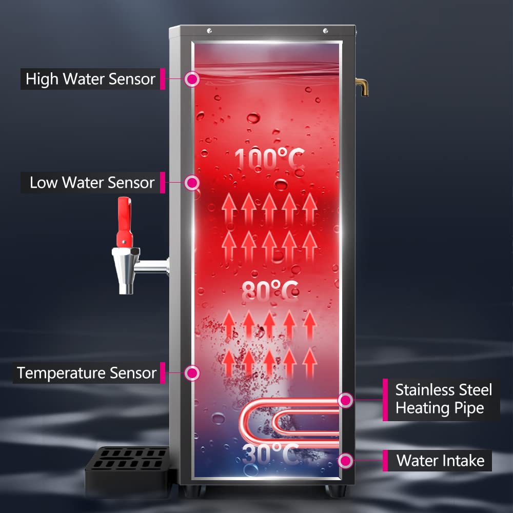 Lecon Chef Water Boiler Eletric Commercial Hot Water Dispenser Countertop with Filter Black Automatic 15L 1500W Fast Heating for Restaurant, Home, Office