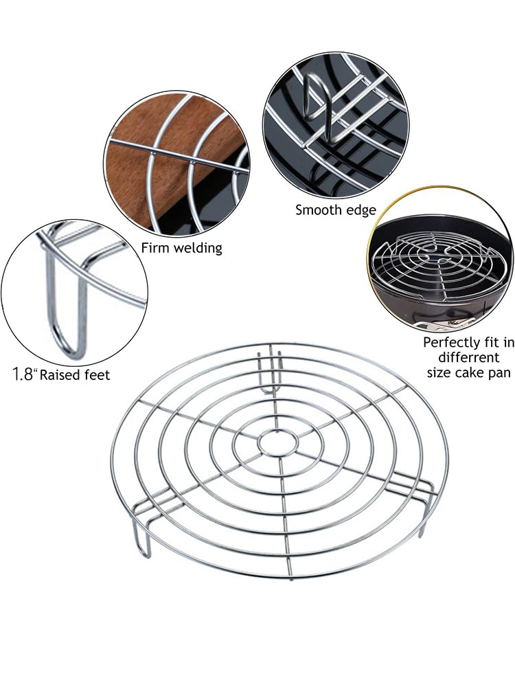 Turbokey Stainless Steel Rack Cross Wire Cooling Racks with Legs Dia 7.9" Steaming Cooling and Baking Barbecue Rack Fit for Air Fryer Instant Pot Pressure Cooker Canning (Height 1.8",7.9"/20cm)
