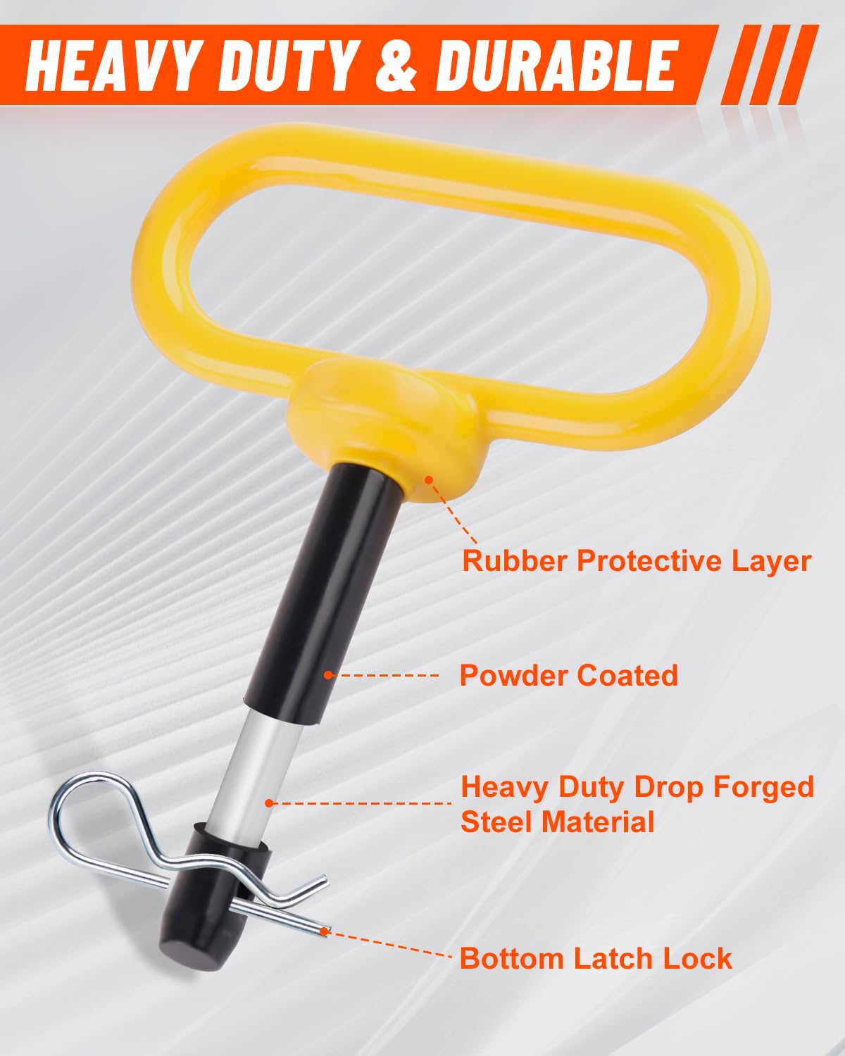 EilxMag 2Pack Hitch Pin, 1/2 x 3 Inch Trailer Hitch Pin with Clip and Rubber-Coated Handle, Strong Heavy Duty Lawn Mower Hitch Pin for Mowers, Tractor Truck, Towing Cargo, ATV (Yellow)