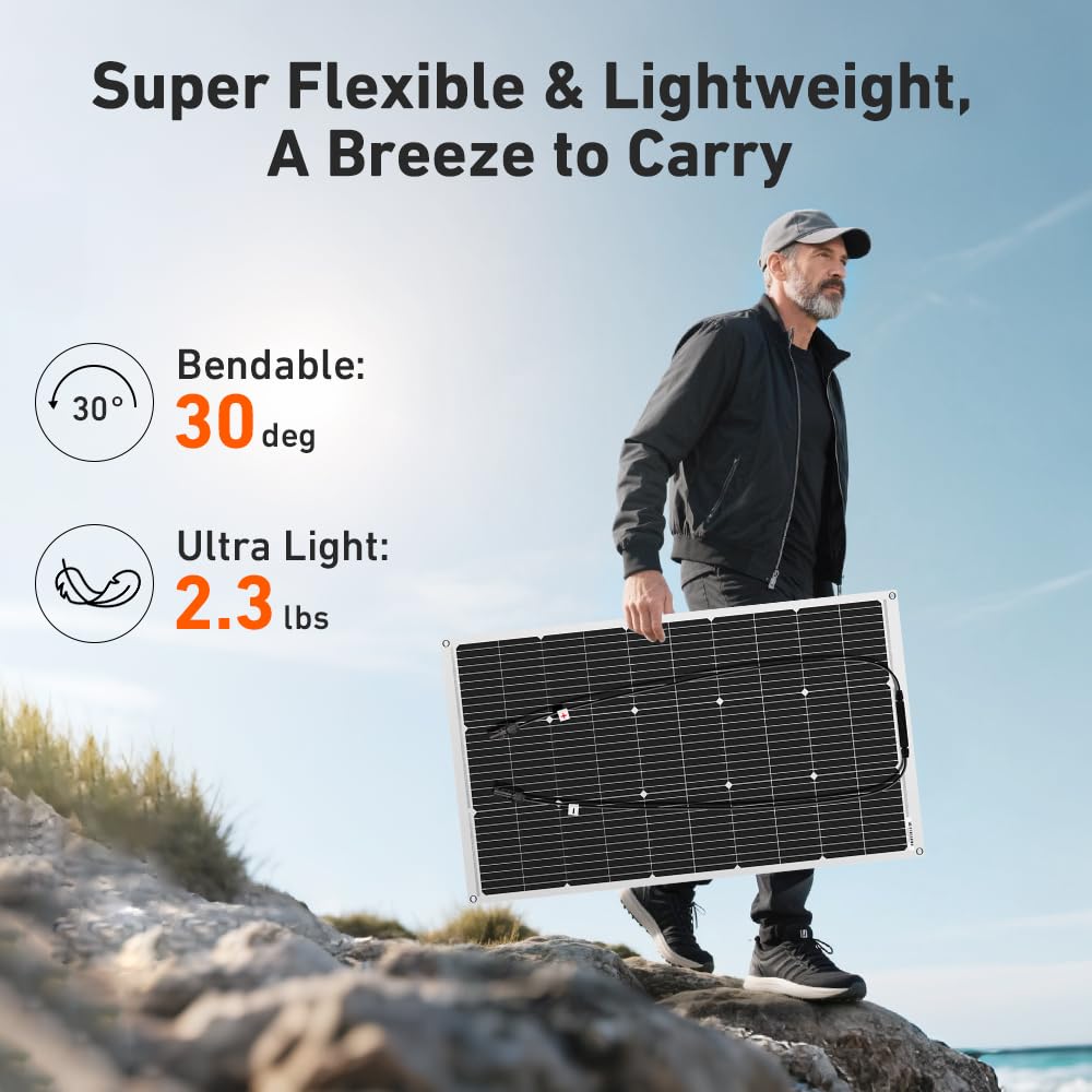 DOKIO 200W (2×100W) Flexible Solar Panels 18V Monocrystalline for 12V Battery Charging, Semi-Flexible ETFE with MC4, Series/Parallel for RV Boat Camper Van Trailer Off-Grid Use