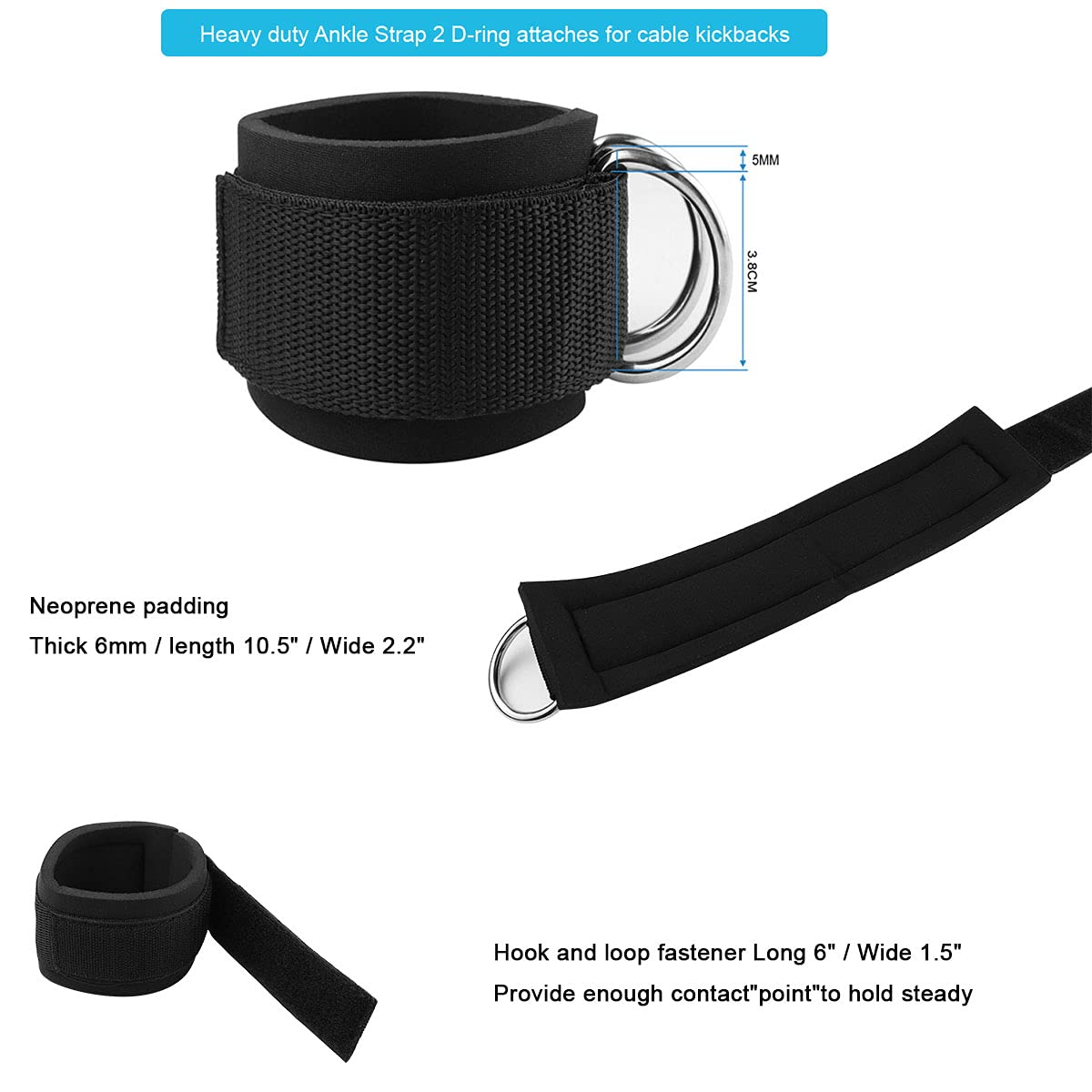 Vishusju Thigh Straps Ankle Cuffs Adjustable Neoprene Padded Cable Machines Legs Exercise Attachment Gym Workout