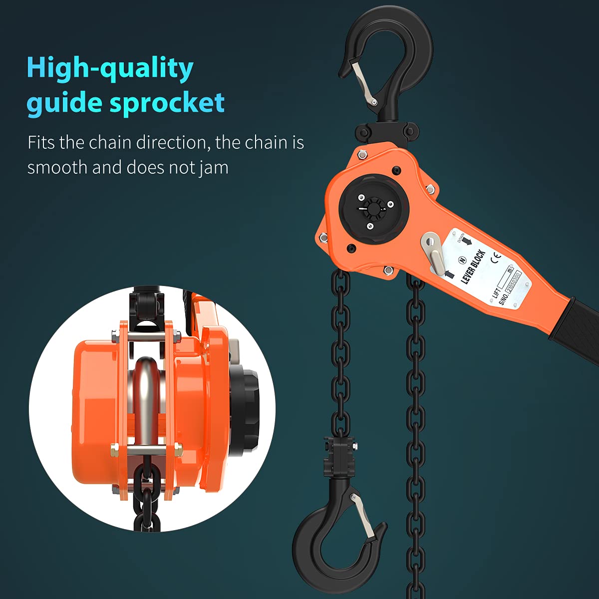 Amarite Lever Chain Hoist, 1.5 Ton / 3300 lbs Capacity, 10ft G80 Chain, Manual Ratchet Hoist for Lifting, Pulling and Binding Heavy Loads