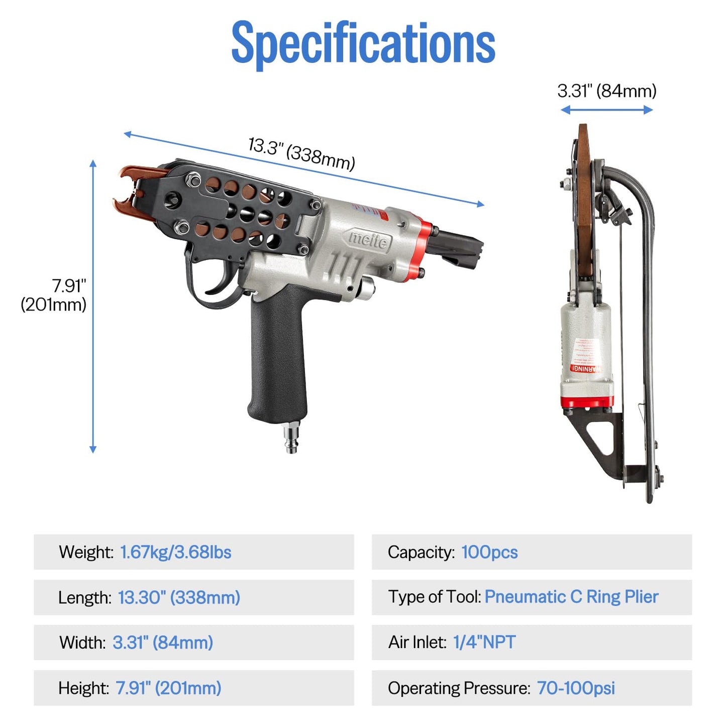 meite SC7C-I2 Pneumatic Hog Ring Gun with 2000 PCS 15GA Hog Rings, 15 Gauge 3/4" Crown Hog Ring Pliers, 5.5-6.0 mm Closure, Upgrade Trigger Air C Ringer Pliers for Mattress, Seat Assembly