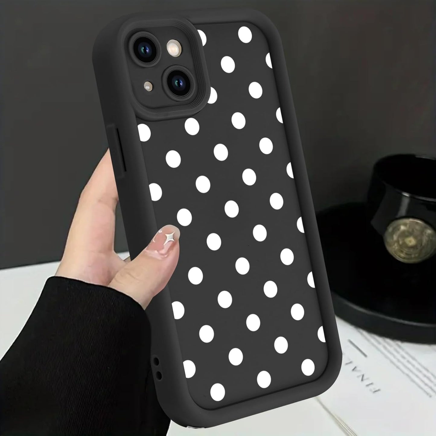 Aoldimu 15 6.1",Simple 15,Black Polka Dot Phone Case for iPhone Trendy Polkadot Pattern Cases Aesthetic Design Cover