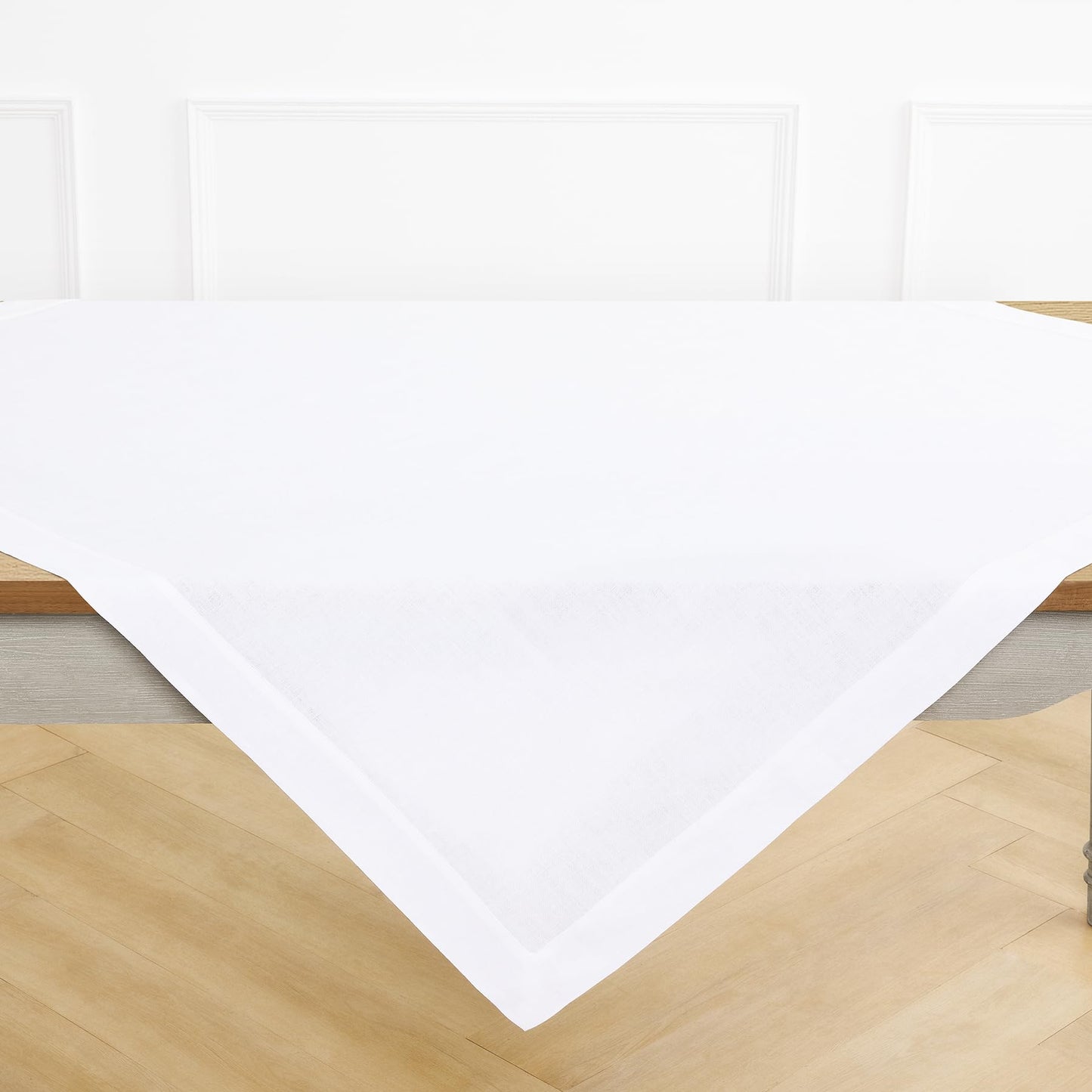 Solino Home Linen White Square Tablecloth 52 x 52 Inch - 100% Pure Linen Table Throw - Fete, Machine Washable Table Cloth for Mothers Day, Spring, Summer, Memorial Day