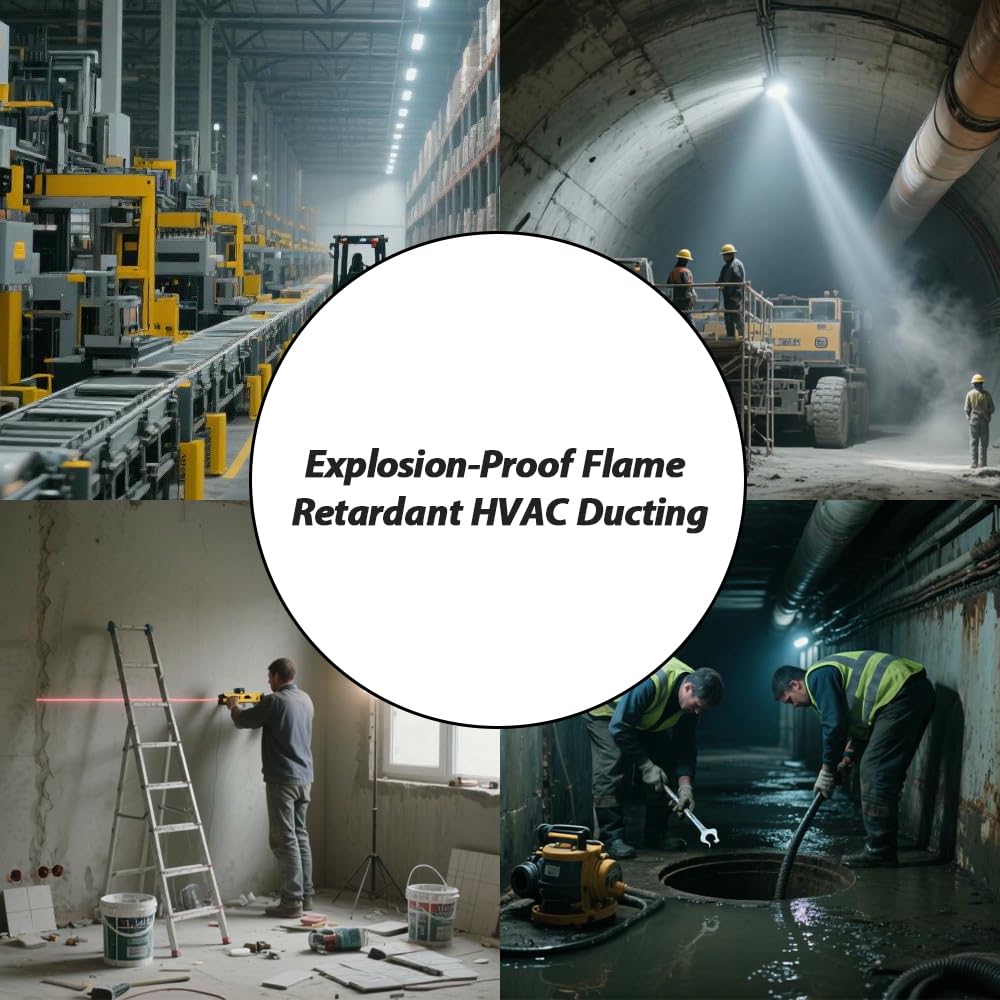25ft PVC Flexible Duct Hose with Adjustable Rope and D-Ring, 12Inch Explosion-Proof Flame Retardant HVAC Ducting for Ventilation, Exhaust, Drying, and Cooling Applications (12in x 25ft)