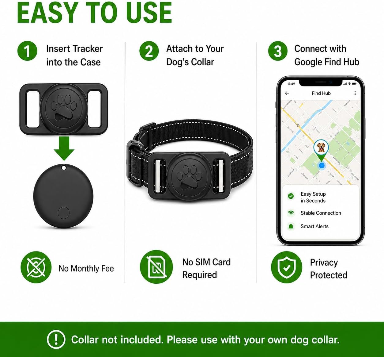 MDTZULIK GPS Collar for Dogs,Pet Tracker (Android Only) Smart tag,Waterproof Compatible with Google Find My,No Monthly