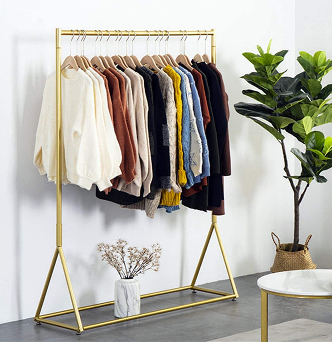 DR.IRON Modern Gold Clothing Racks Rolling Clothes Rack for Hanging Clothes Heavy Duty Metal Garment Rack Perfect for Home or Cloth Store(Gold)