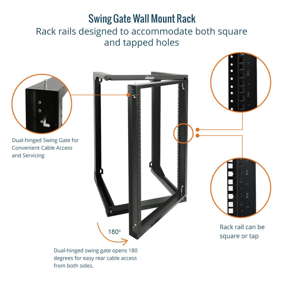 Tecmojo 18U Wall Mount Rack, Server Rack,Open Frame Server Rack,Network Rack for 19inch Computer/AV/Data/IT/Media Equipment,18inch Depth,16inch Apart Mounting Holes,Swing Gate,Square and Tapped Holes