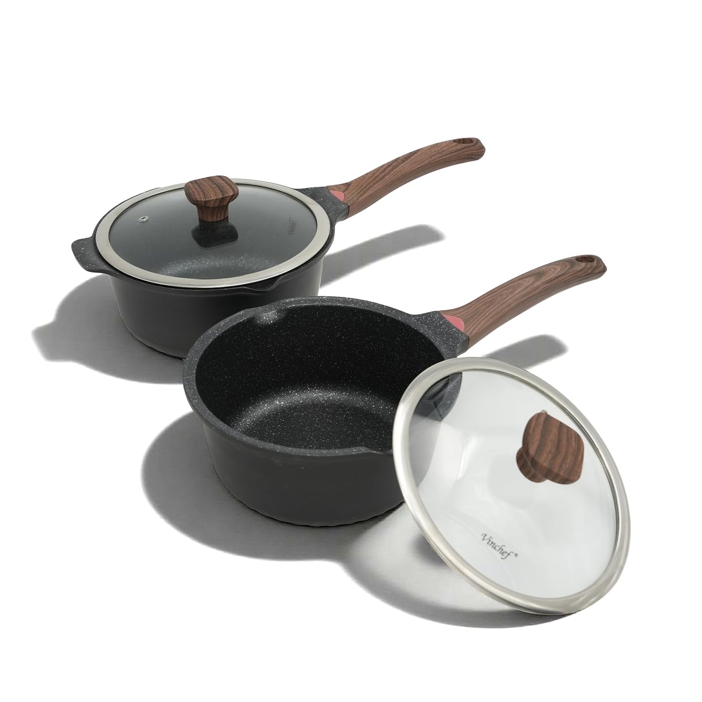 Vinchef New Nonstick Sauce Pot Set with Lids, 3QT Saucepan & 4QT Saucepot,Dishwasher Safe,Induction Compatible, Scratch/Stain Resistant, Stay-Cool Handles, PFAS-Free, Black