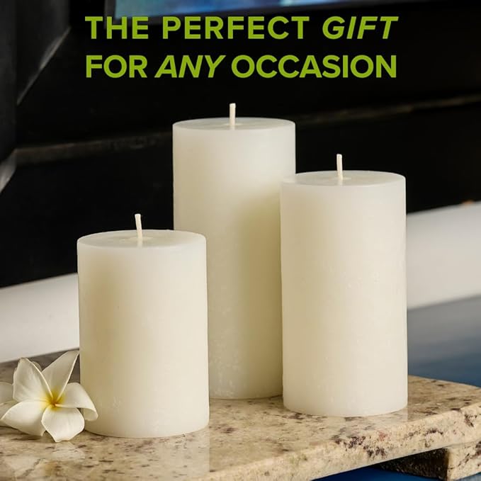 Simply Soson 3x6 inch White Rustic Gardenia Pillar Scented Candle - 3 Pack - for Home Decor, Aromatherapy, Weddings, Restaurants, Spa, Church