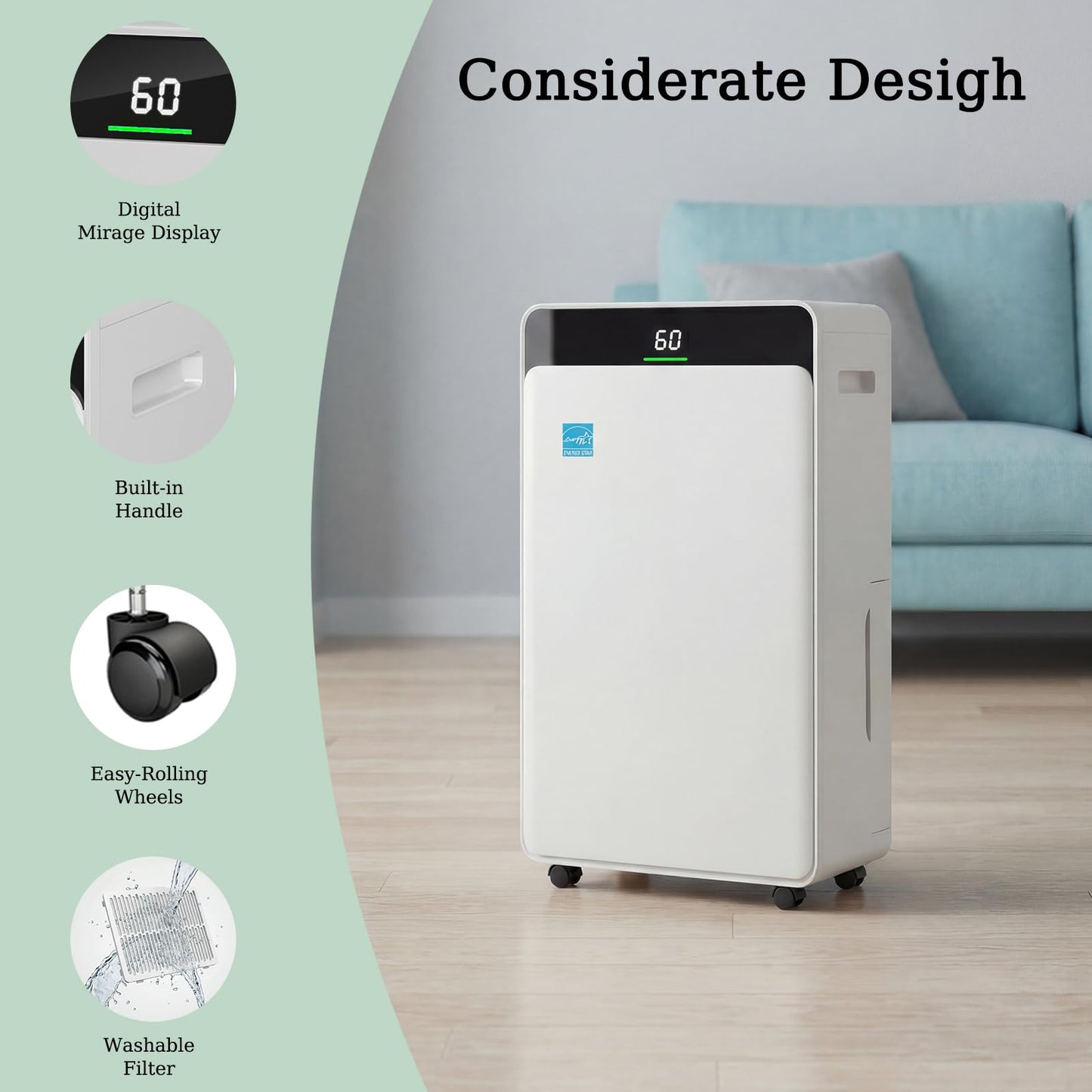 Ludatido 2026 Upgraded ENERGY STAR Dehumidifier, 80 Pint/Day, 5000 Sq.Ft for Whole Home & Basement, 1.72 Gal Tank, 35dB Quiet, Child Lock, Sleep/Fan/Dry Modes, 24H Timer & Auto Continuous Drain