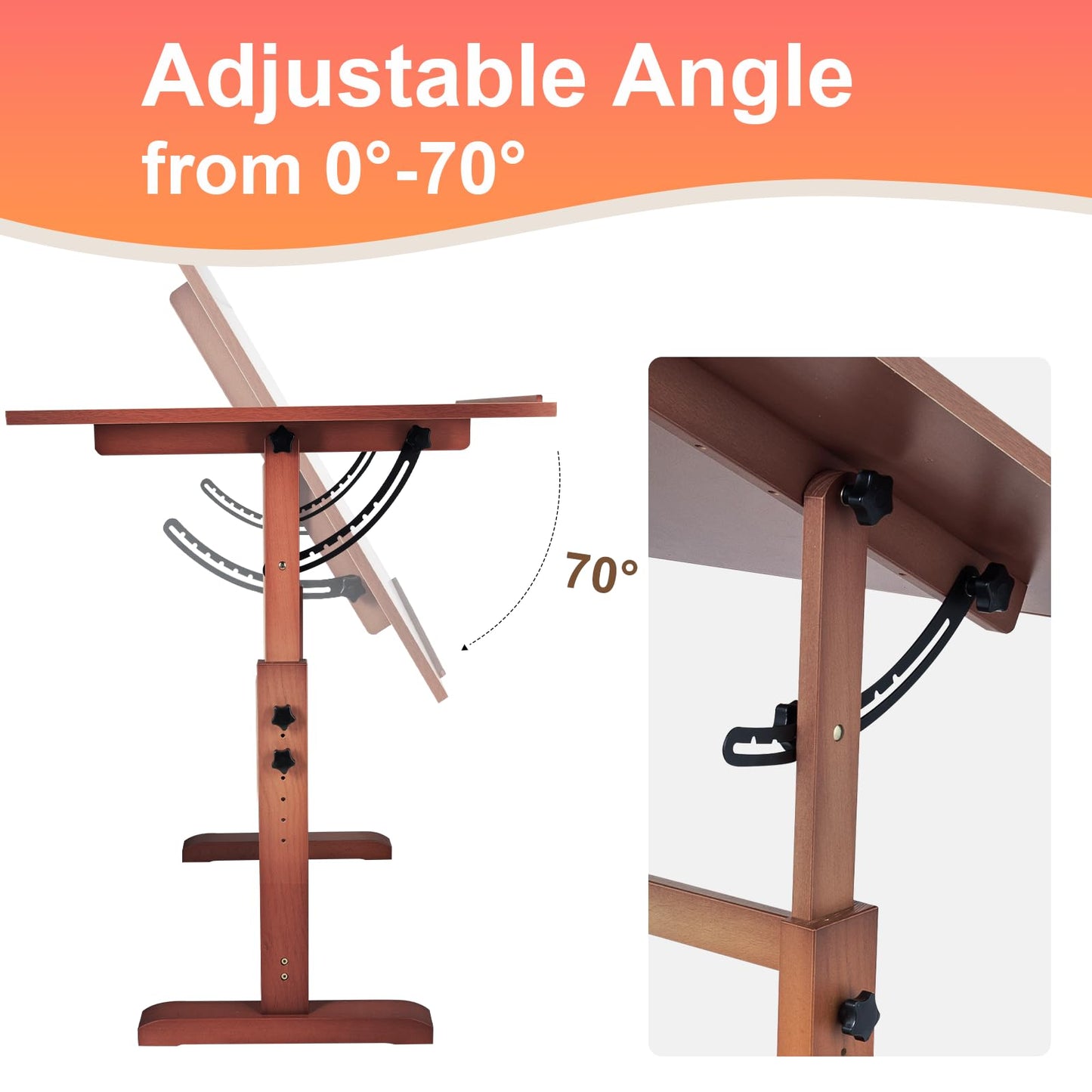 Falling in Art Wooden Drafting Table and Stool Set, Walnut 30" x 42" Adjustable Height and Angle Solid Wood Drawing Desk for Adults, Artist Craft Table for Painting Artwork, Reading, and Writing
