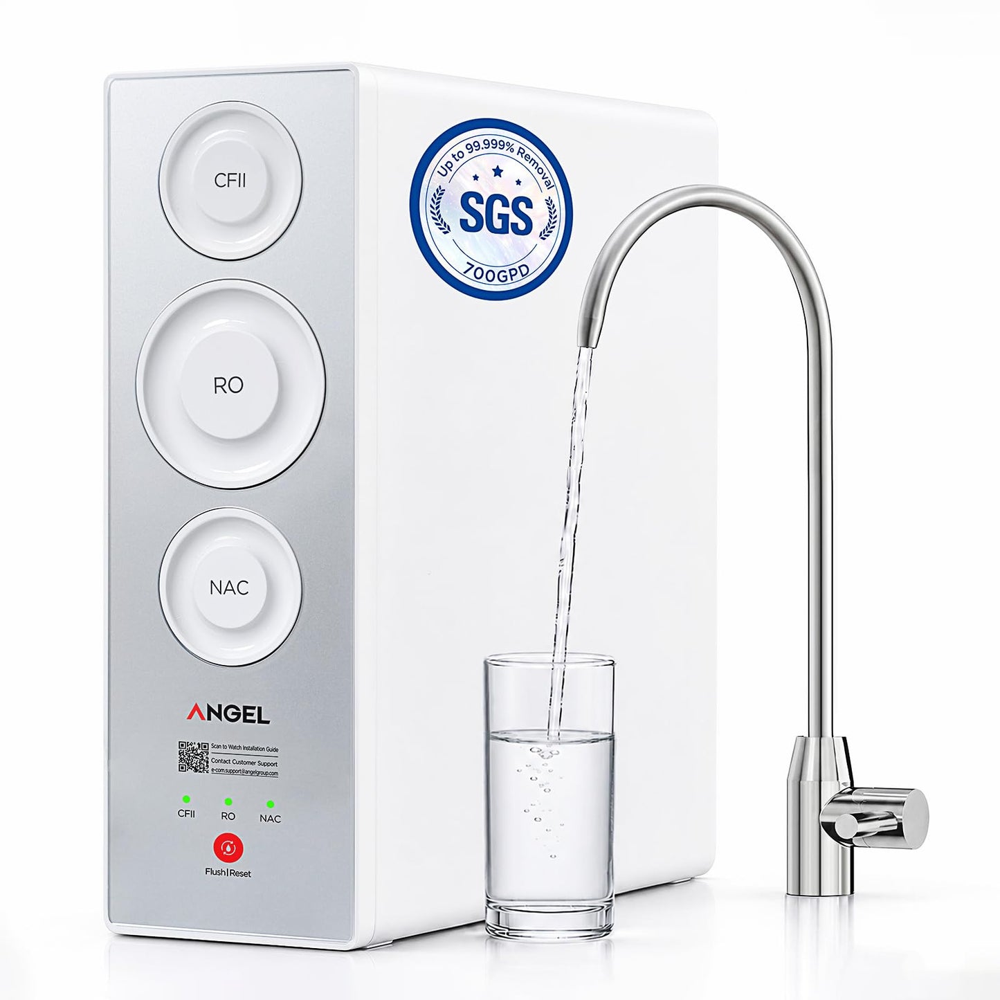 ANGEL X2 Tankless Reverse Osmosis Water Filter System, 700GPD, Removes 99% PFAS, Tested to NSF/ANSI 58, 42 & 372 Standards, 2.5:1 Pure to Drain, Reduce Chlorine, TDS, Under Sink RO System with Faucet