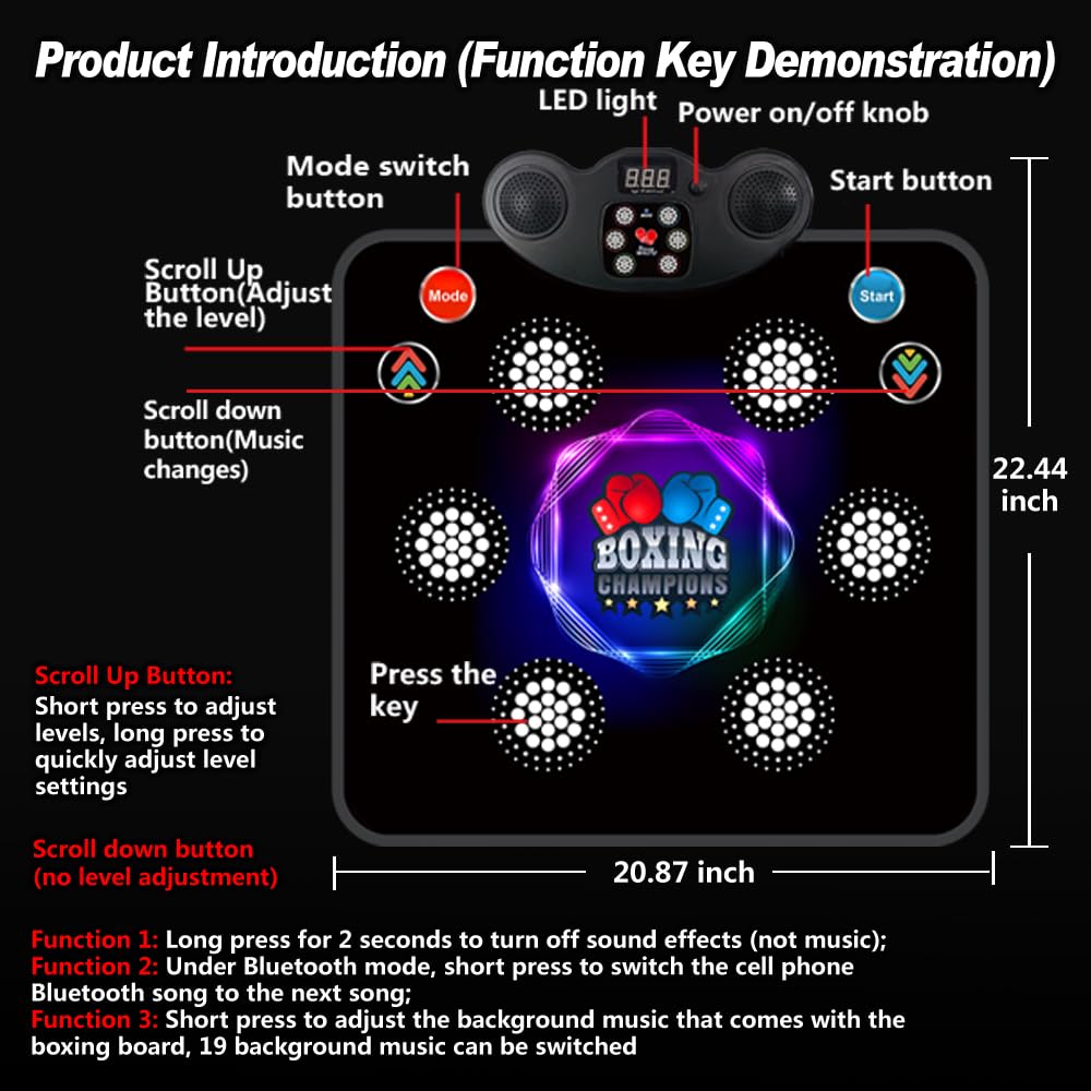 HTASKTEXEH 2025 Kids Musical Boxing Machine Comes with Boxing Gloves, 9 Modes, 420 Levels, 7 Lights, wall-Mounted Dual-Purpose, Memory and Reaction Training Equipment Christmas Birthday Gift for Kids