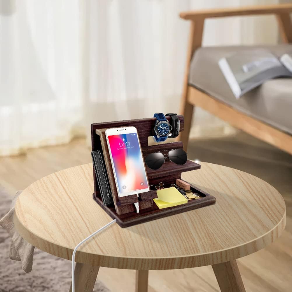 1STKER Gifts for Men Christmas, Wood Phone Docking Station, Mens Gifts for Birthday or Gifts for Dad Fathers Day, Desk