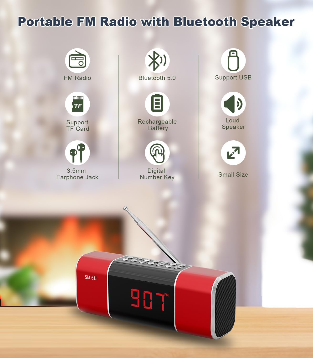 SEMIER MP3 Small Digital FM Radio with Bluetooth Speaker, Portable Rechargeable USB/SD Card Player Radio with Wireless