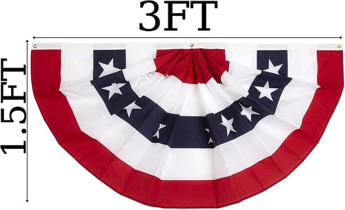 Memorial Day Decorations | Skiennix 1.5x3 Ft Patriotic Bunting Flags - 4th of July Half Fan Banner, 3-Pack