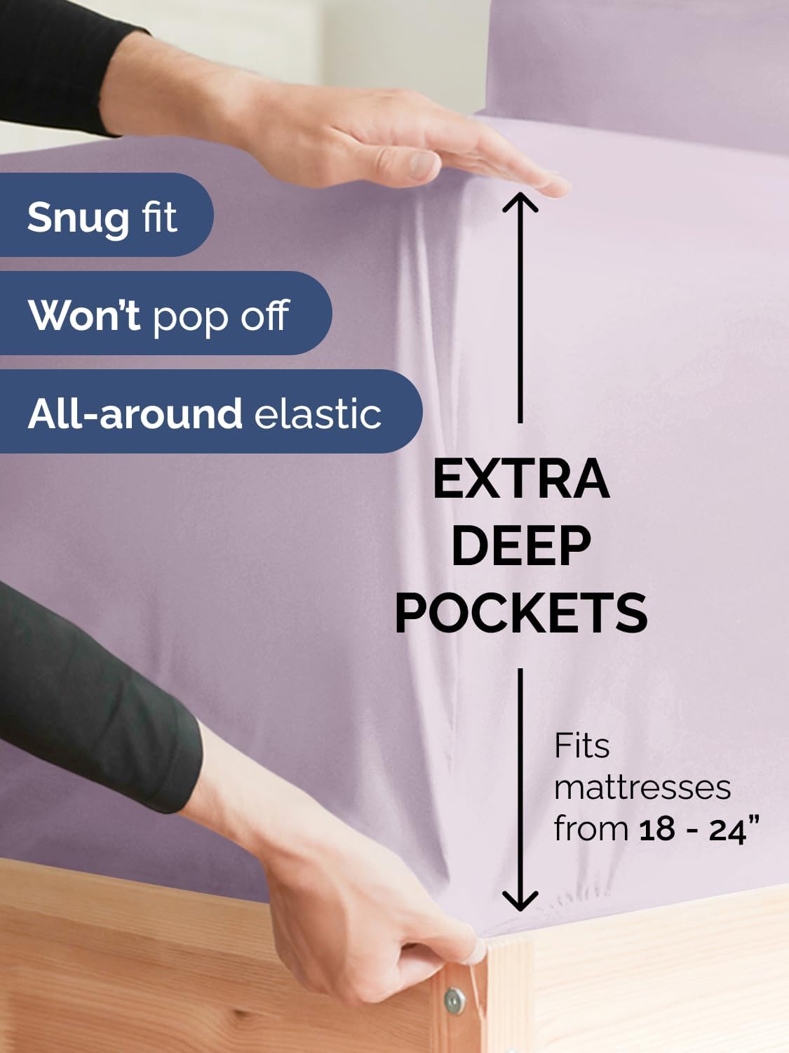 Skiennix Extra Deep Twin Sheet Set | 4-Piece Breathable Cooling Bedding - Soft, Wrinkle-Free Light Lavender