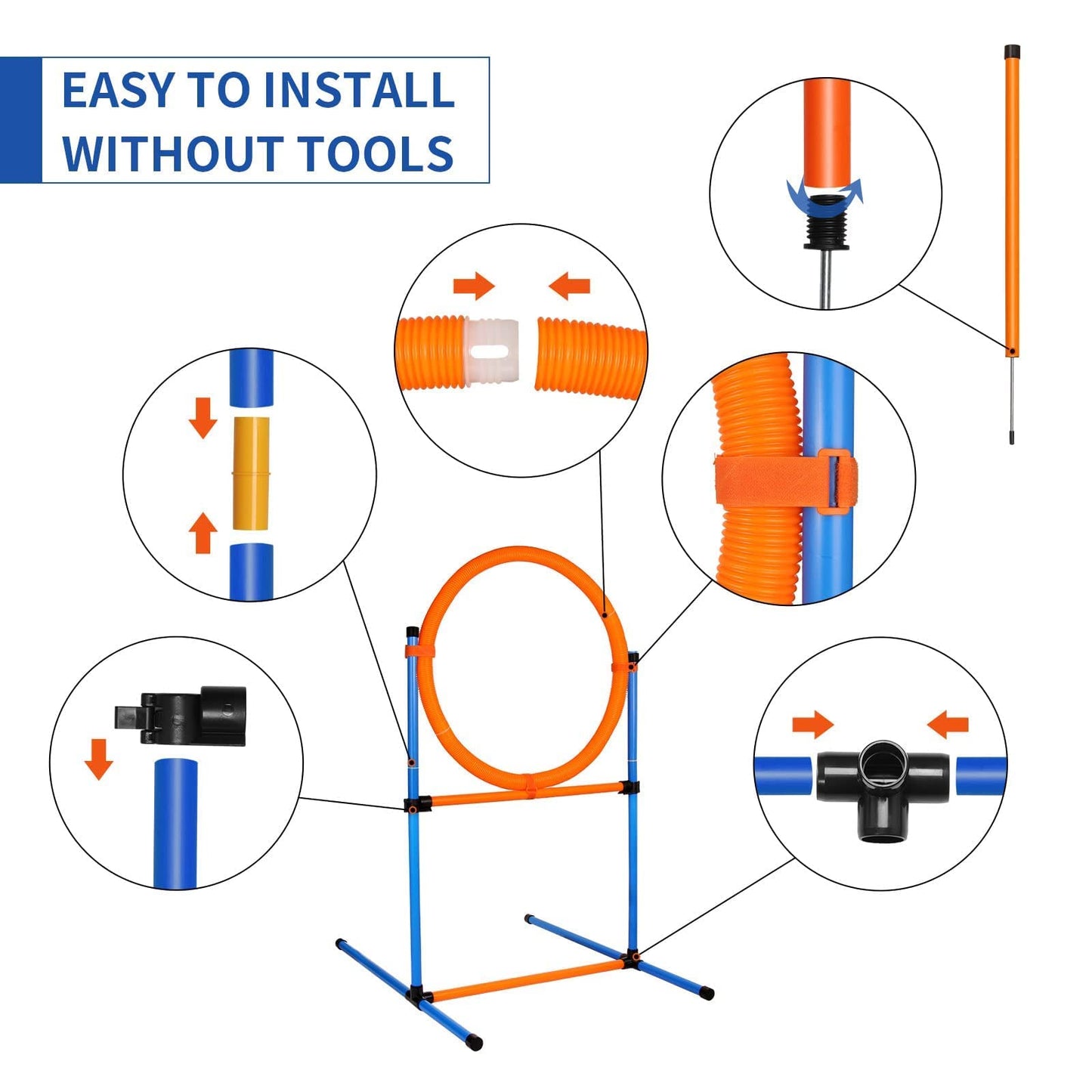 JMMPOO Dog Agility Training Equipment, 60-piece Dog Obstacle Course Training Starter Kit Pet Outdoor Game with Tunnel, Agility Hurdle, Weave Poles, Jump Ring, Pause Box, Toy Balls and Storage Bag