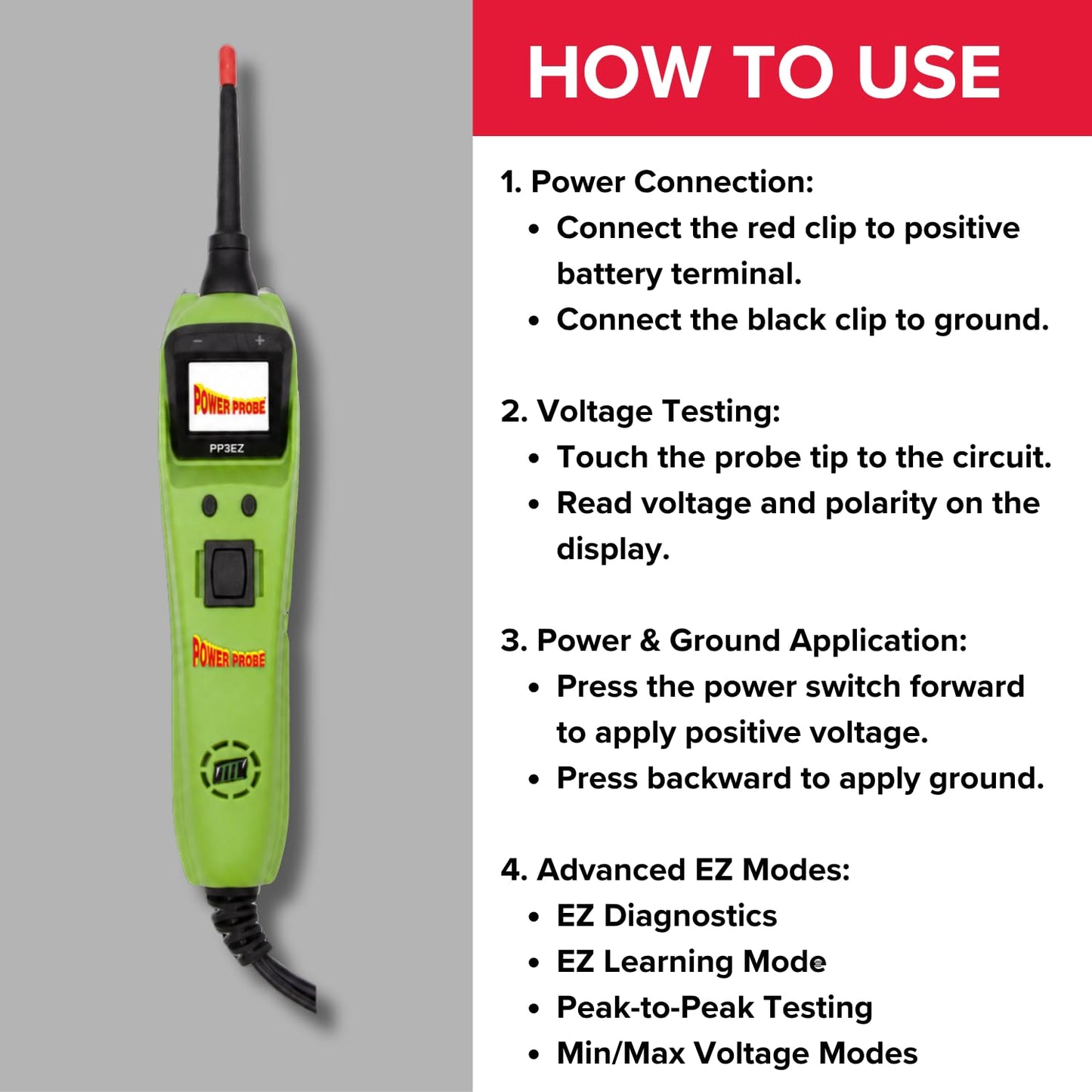 Power Probe PP3EZCS Circuit Tester with Learning and Diagnostics Mode for Easy Automotive Electrical and Component Testing for 12 to 24 Volts Electrical Systems – Tool Only (Green)