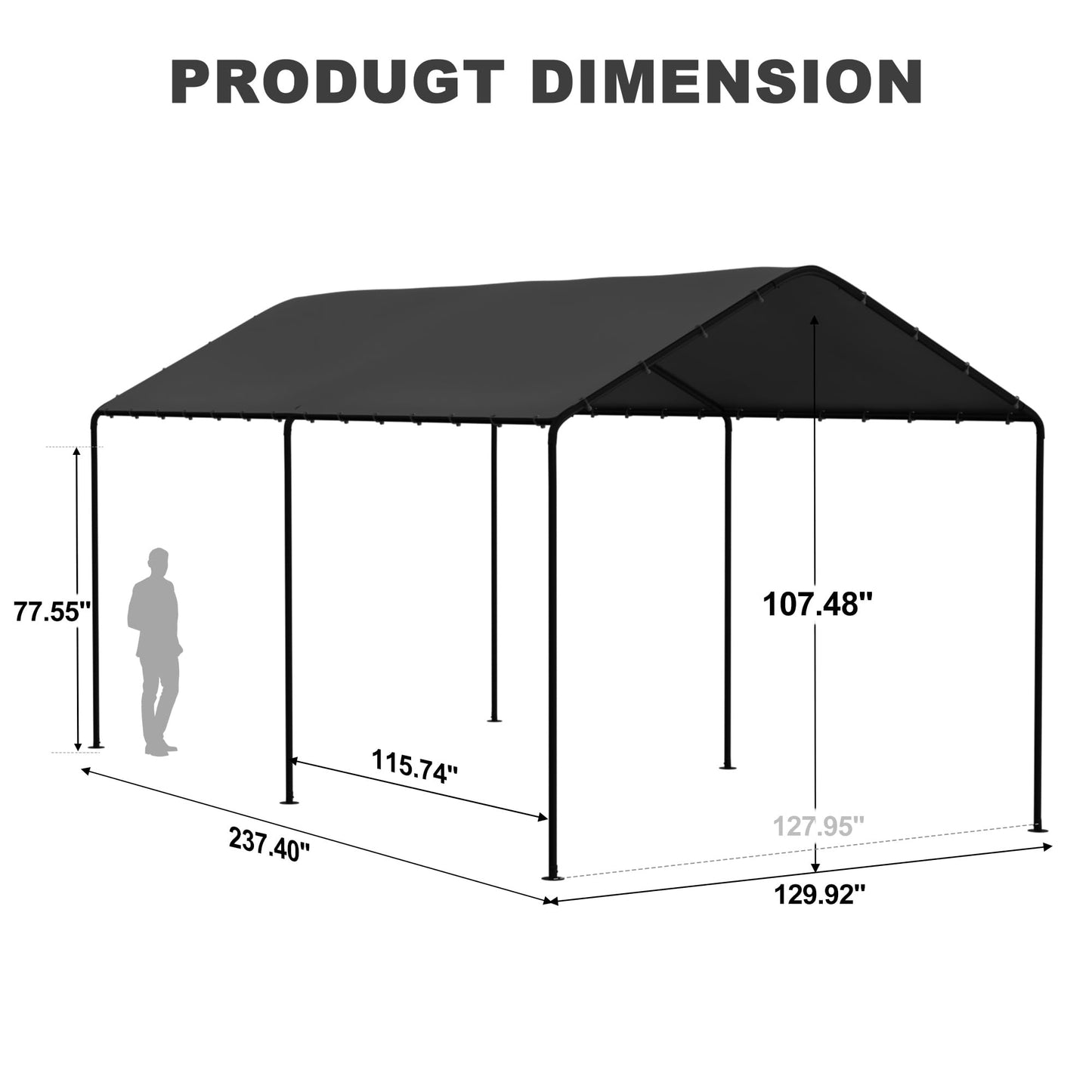 10 x 20 FT Carport Heavy Duty, Portable Garage Canopy Outdoor, Galvanized Car Canopy for Car Garage Shelter Tent Party Tent with Anchor Kit (Black)