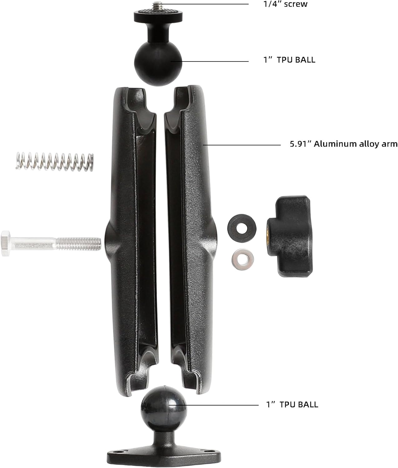 xik 1/4"-20 5.91 inch 1" Heavy Duty Thread Mount: Aluminum Long Arm with Double Ball Head & Ball- Rhombic Base - Fits
