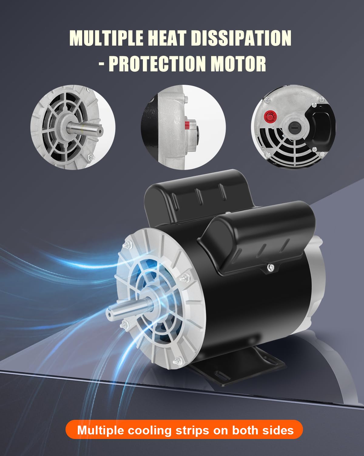 2 HP SPL Air Compressor Motor, Single Phase 3450 RPM Electric Motor, AC 115/230V 15/7.5A, 56 Frame 5/8" Shaft Diameter, Commercial-Duty CCW Rotation, 1.88" Shaft Length for Air Compressors