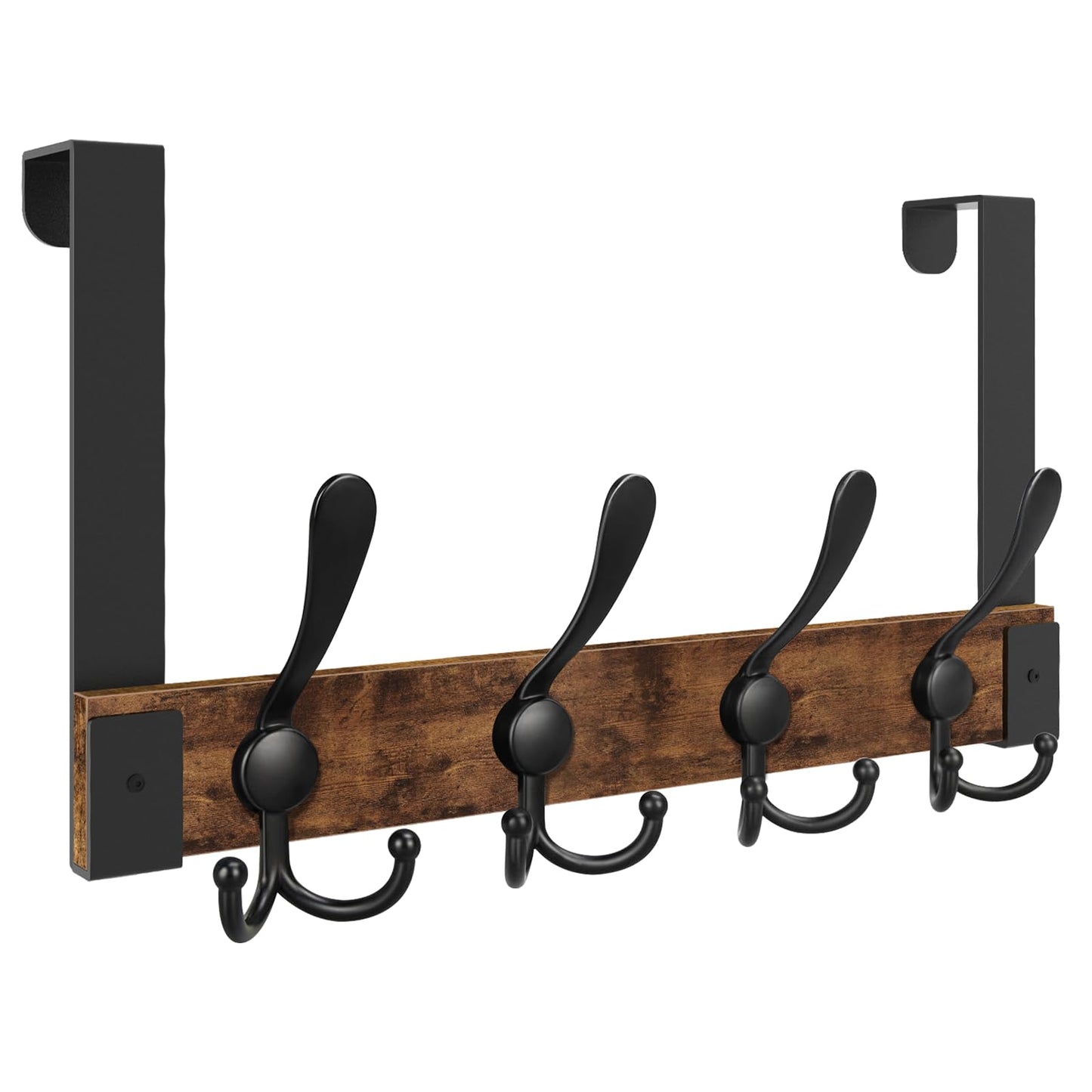 Homode Over The Door Hooks for Hanging, Heavy Duty Wood Over Door Hanger Hook, Over The Door Towel Coat Rack for Bathroom, Back of Door Hooks for Hanging Towels, Clothes, Hats, Rustic Brown Black